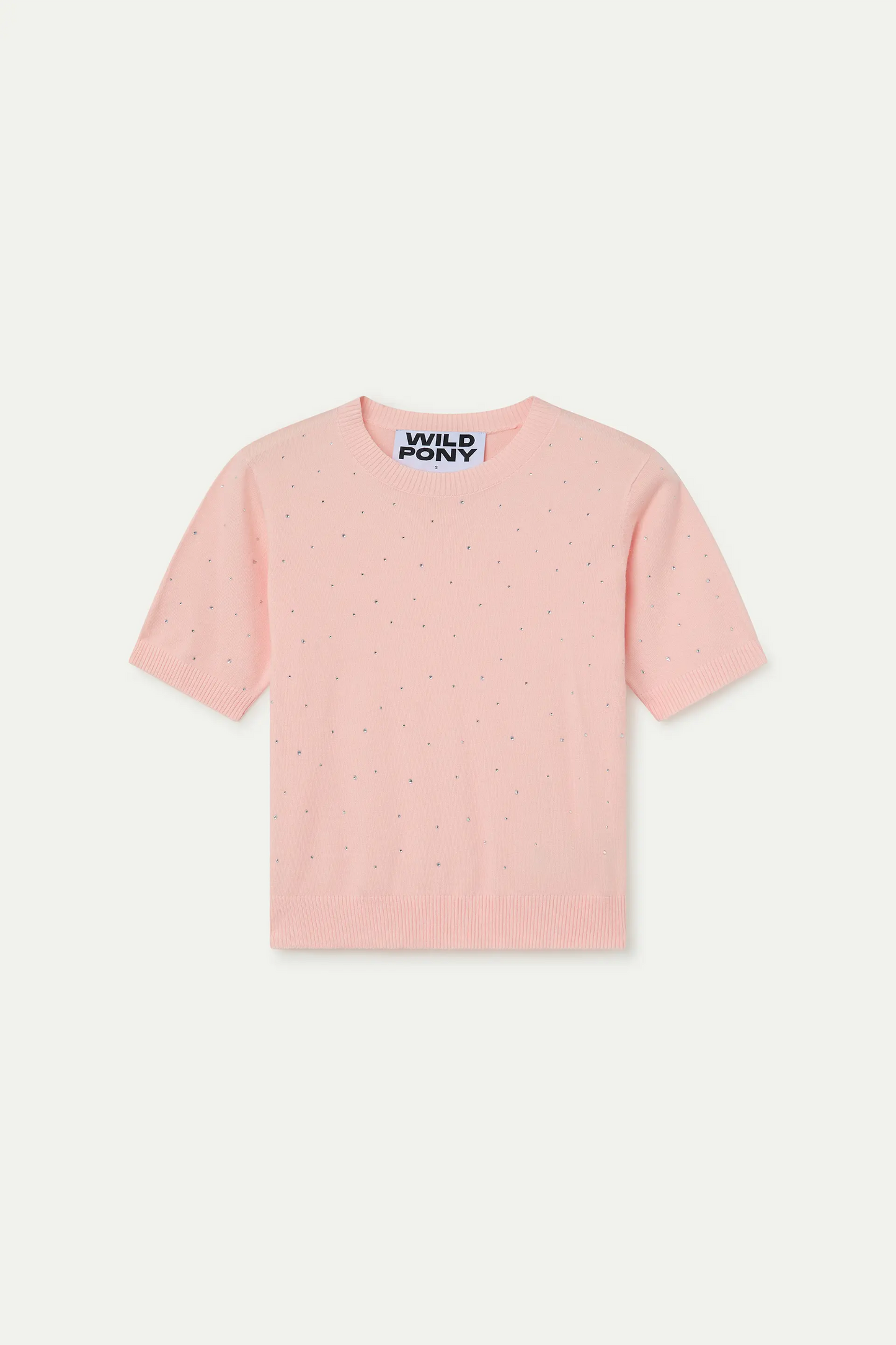 Pink knit top with rhinestone detail