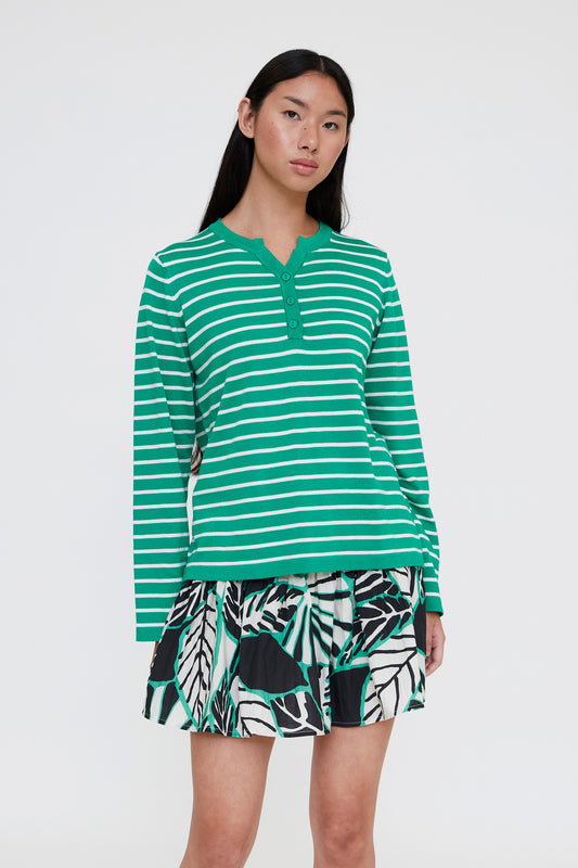 White and green striped knit sweater