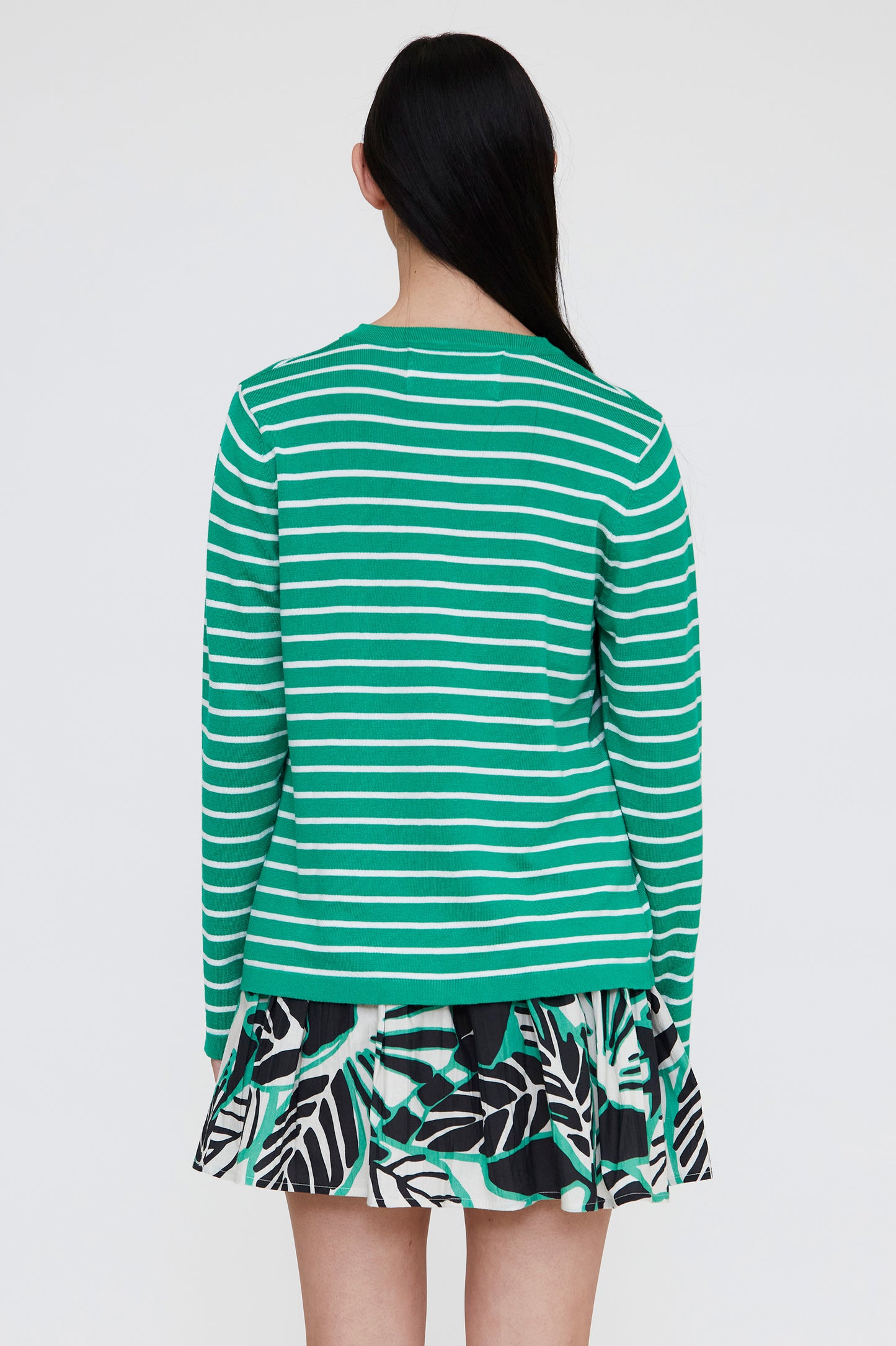 White and green striped knit sweater