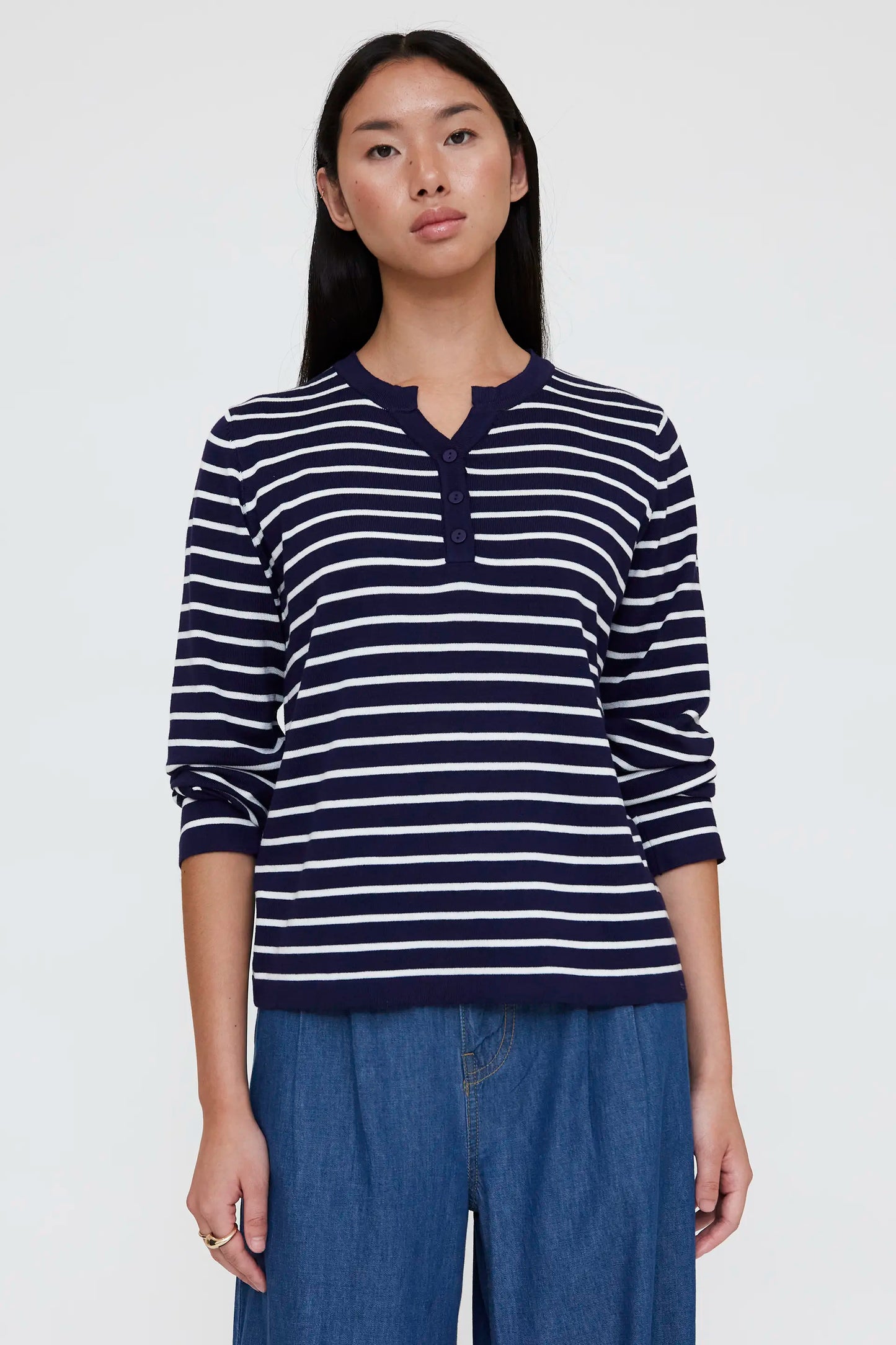 Jersey punto de rayas blanco y navy blue