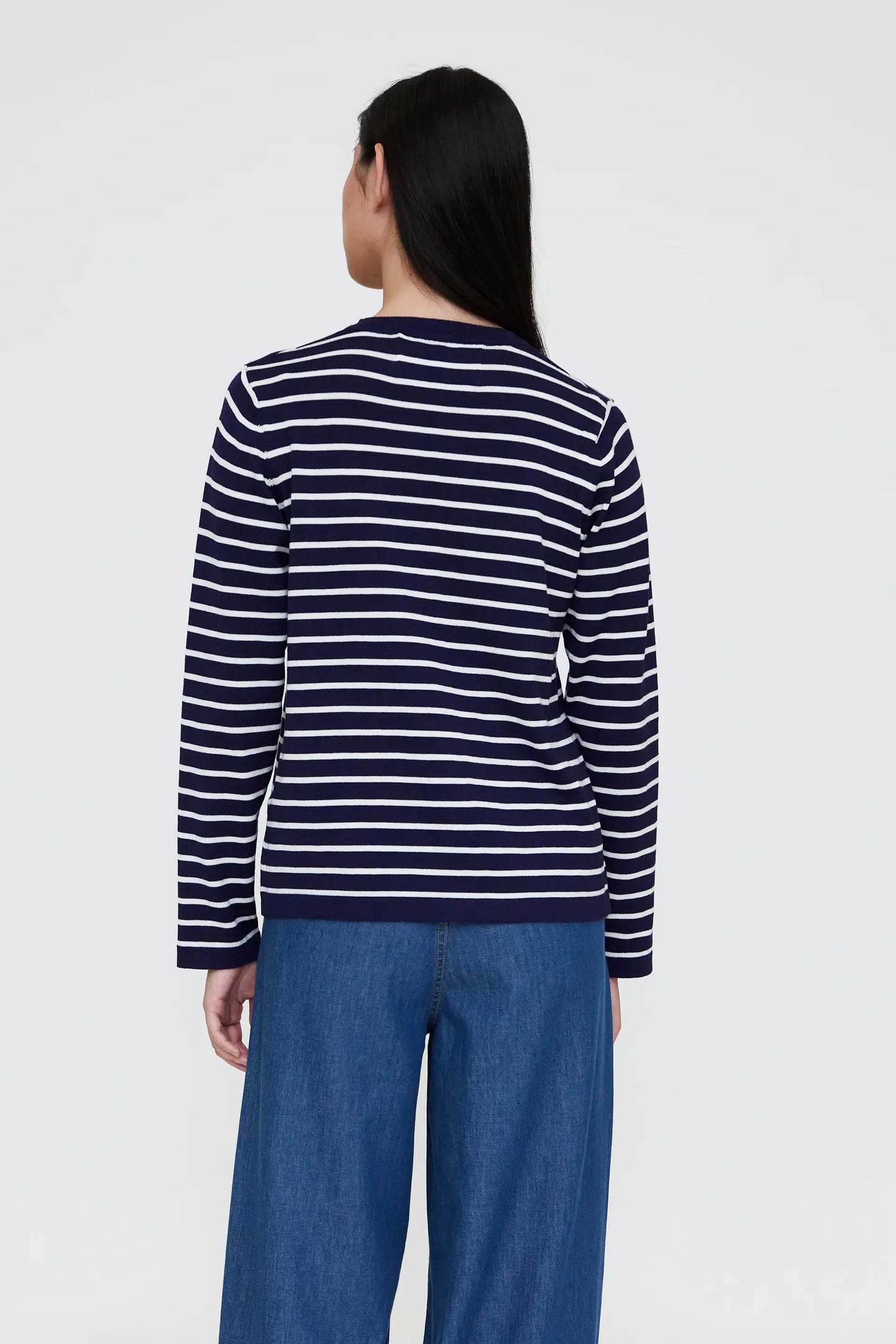 Jersey punto de rayas blanco y navy blue