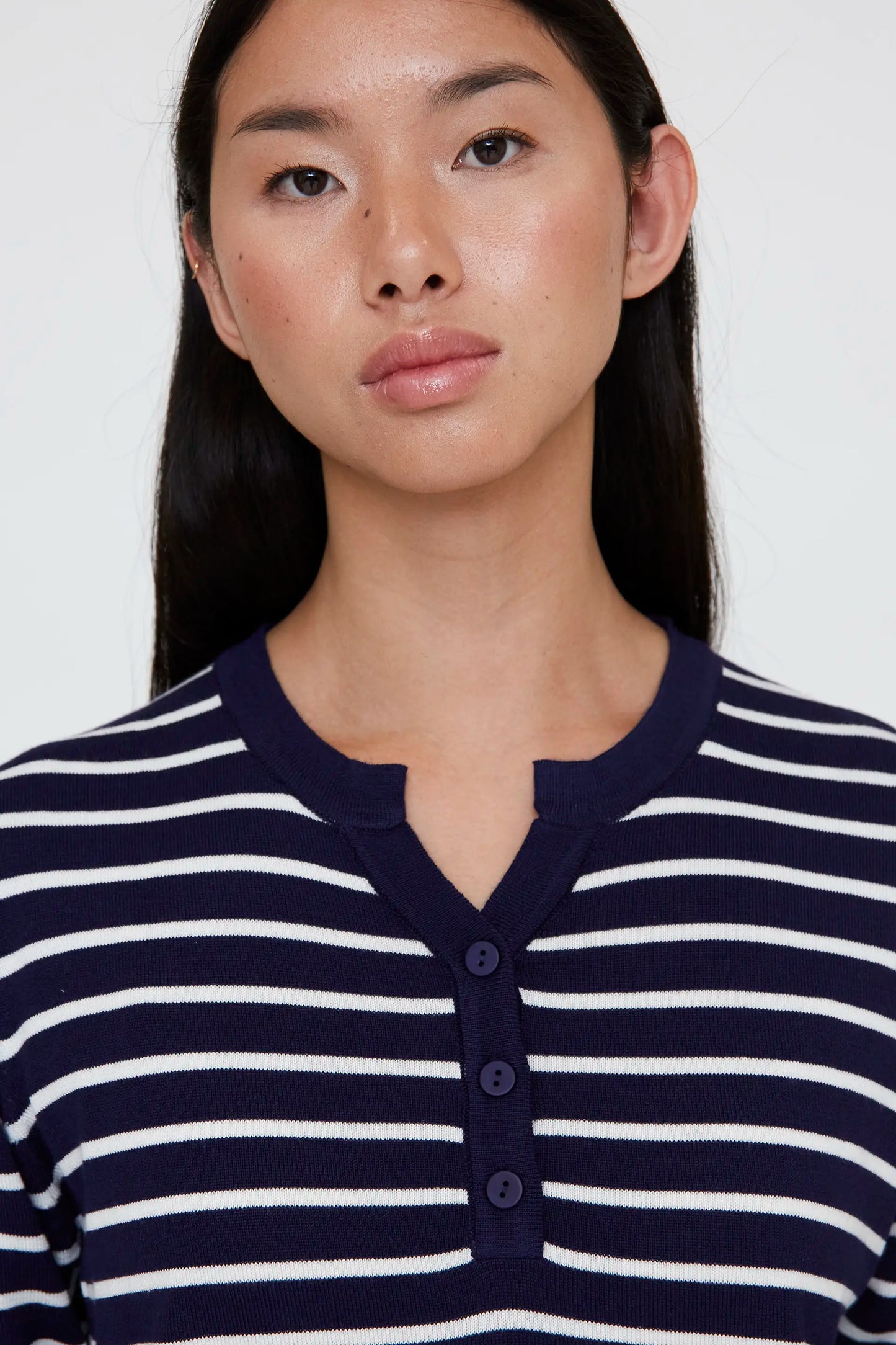 Jersey punto de rayas blanco y navy blue