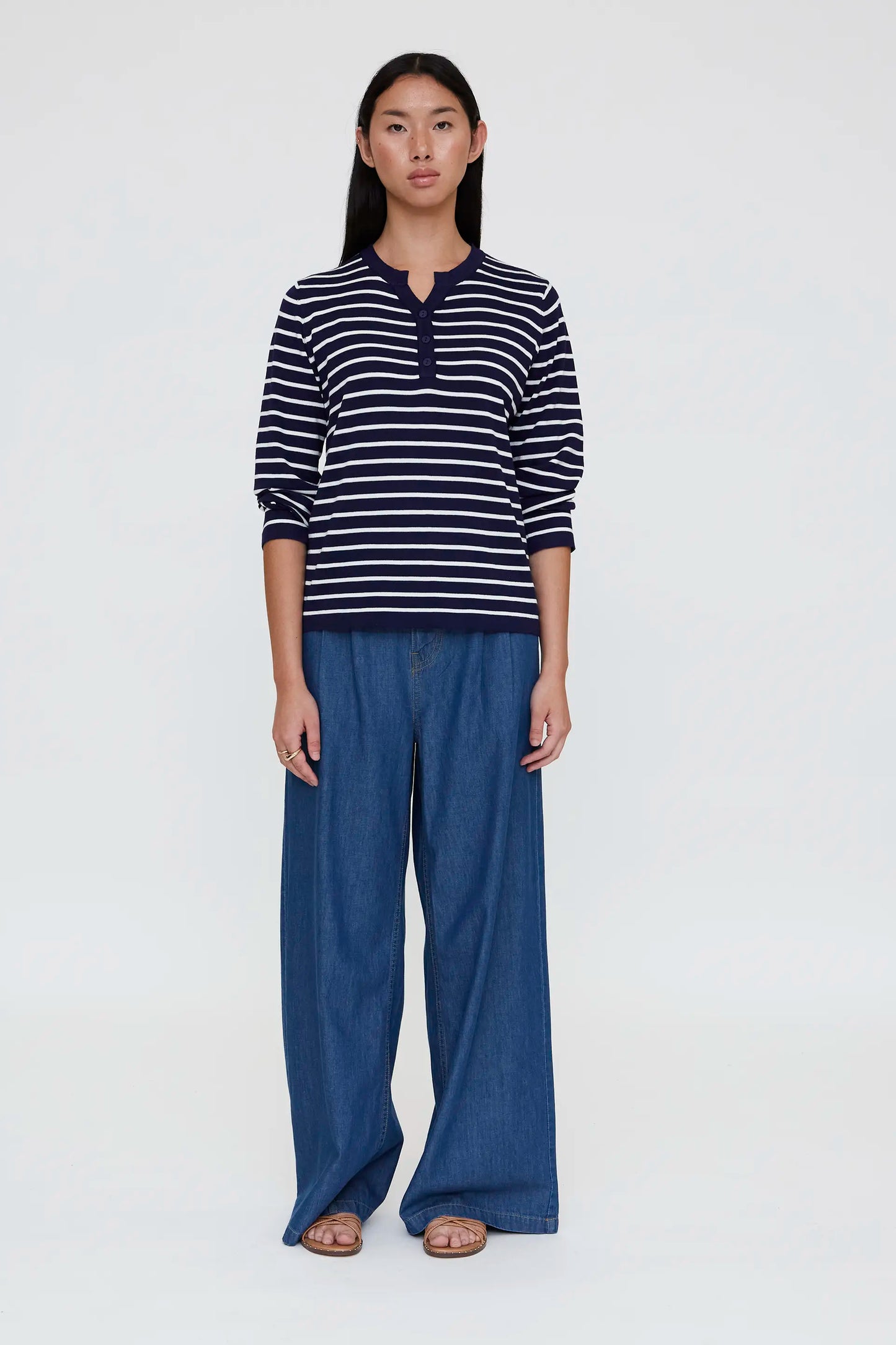 Jersey punto de rayas blanco y navy blue