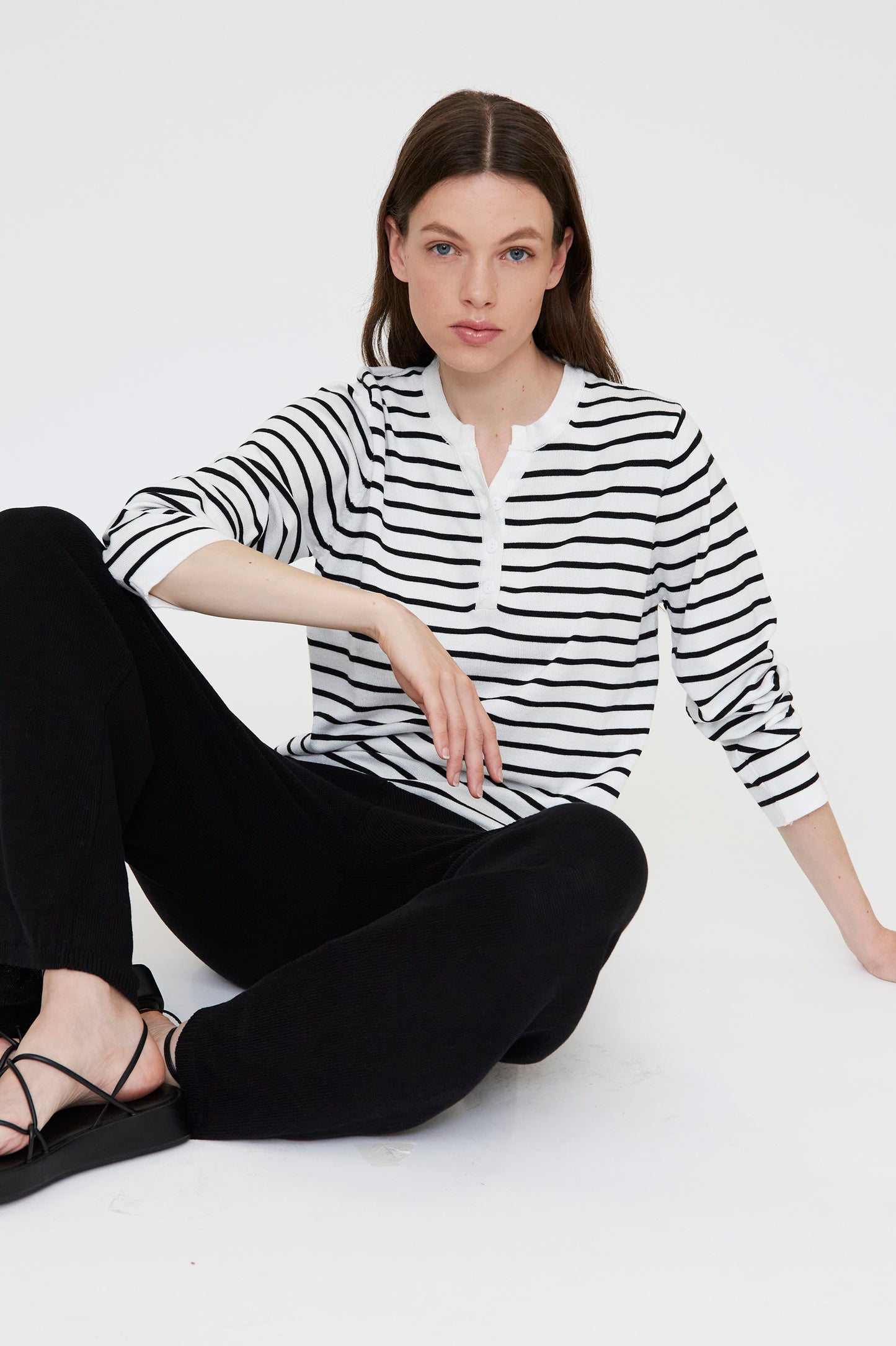 Black and white striped knit sweater