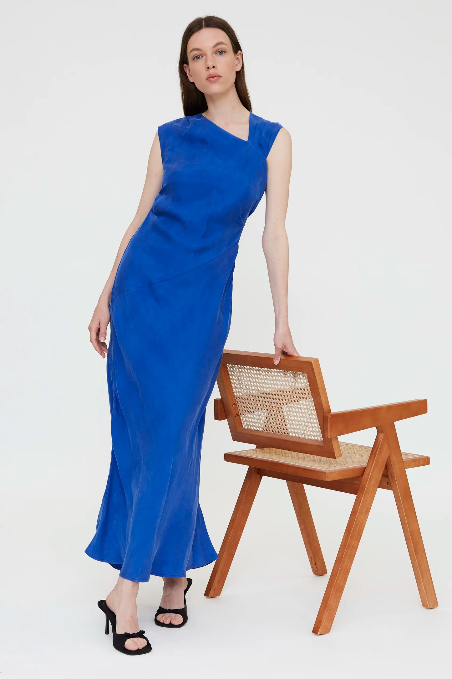 Vestido largo crepé azul