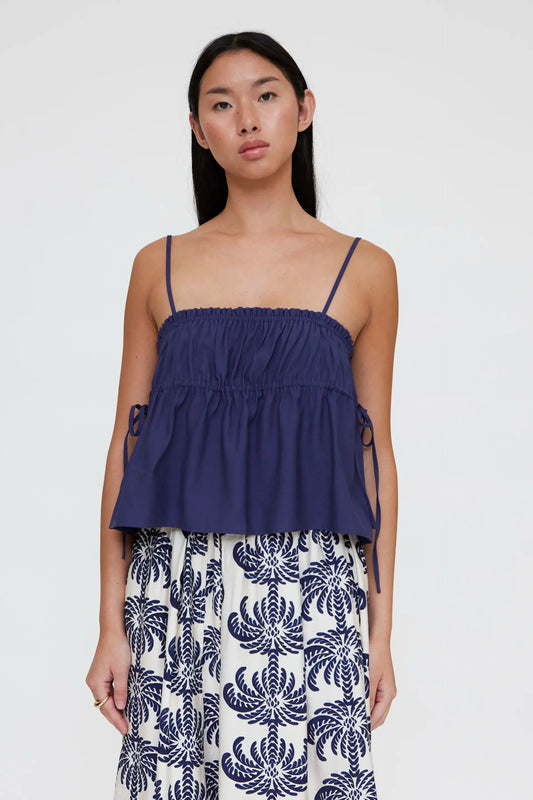 Navy blue flowy strappy top