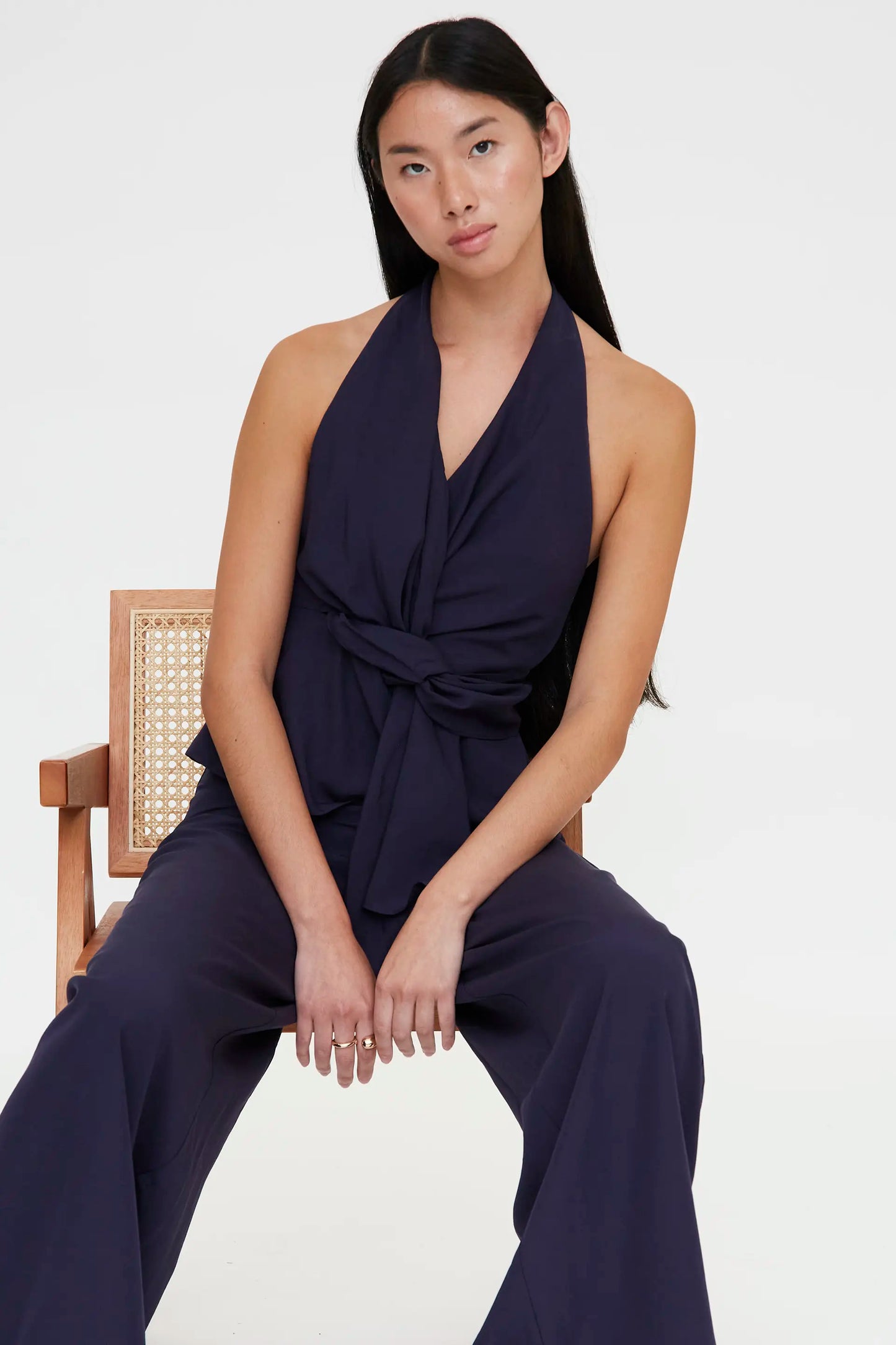 Top halter cruzado navy blue