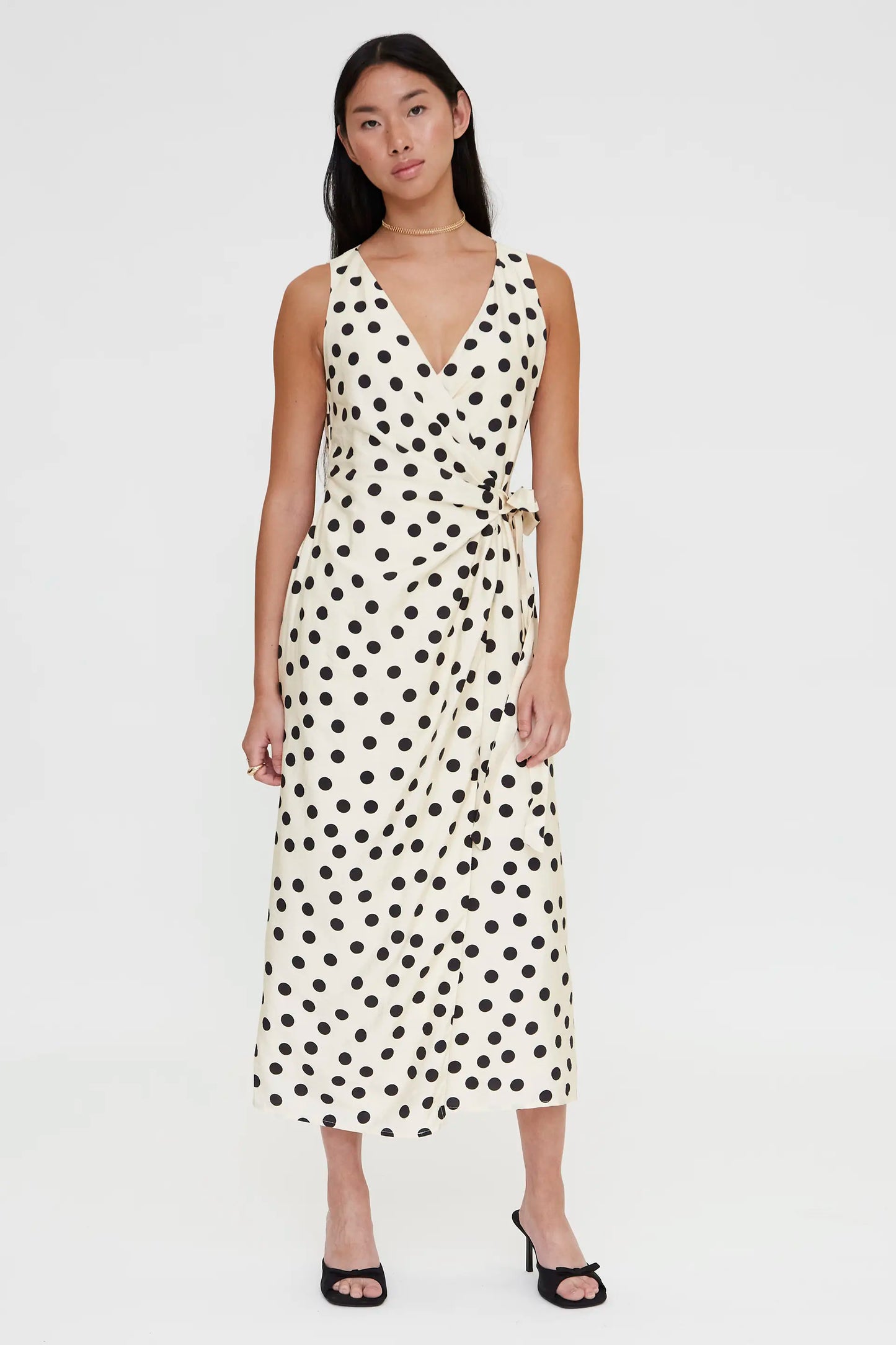Black and white polka dot midi dress