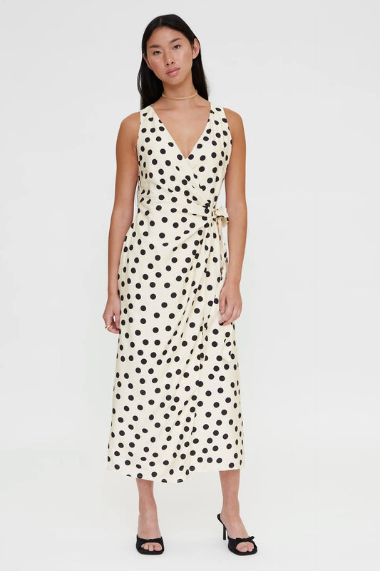 Black and white polka dot midi dress
