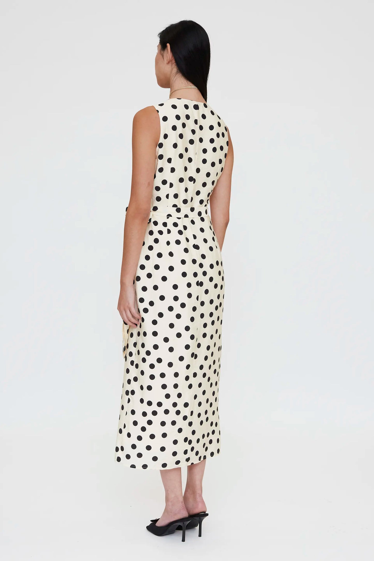 Black and white polka dot midi dress