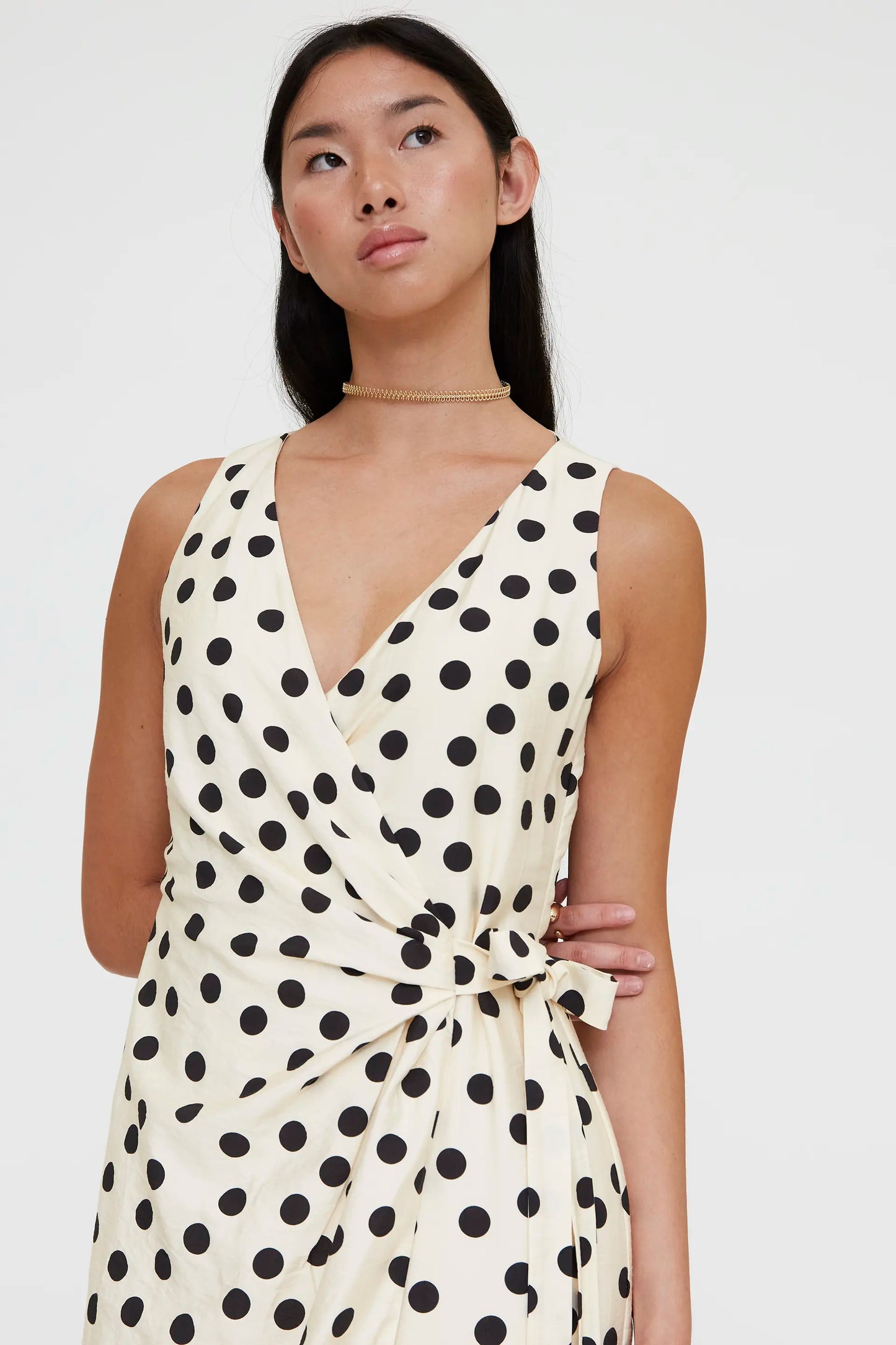 Black and white polka dot midi dress