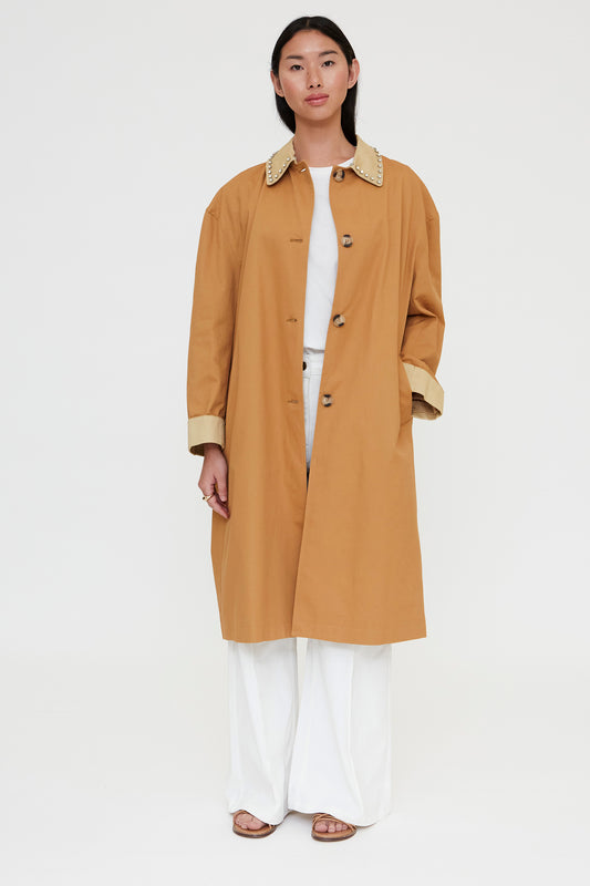 Camel jewel collar coat