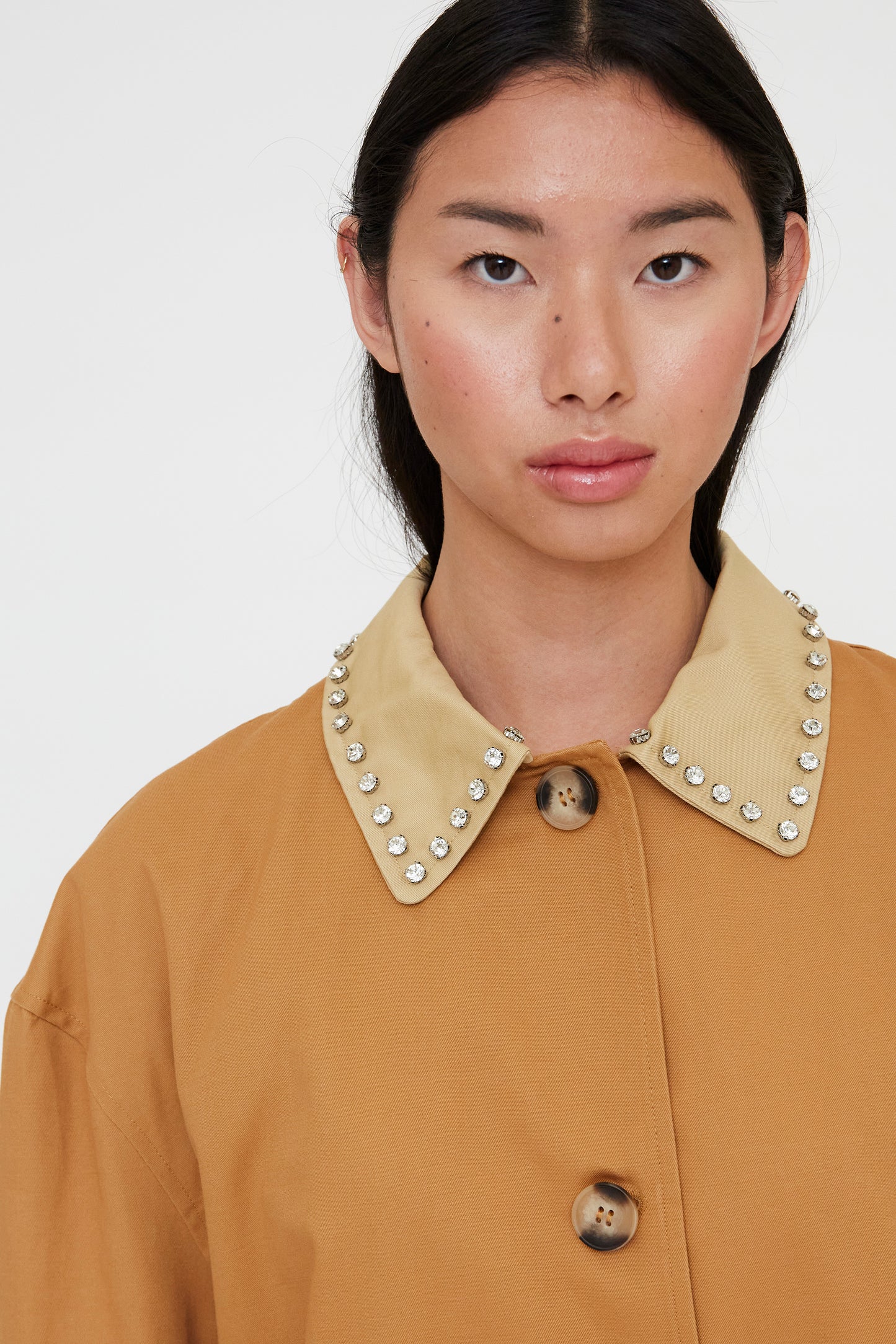 Camel jewel collar coat