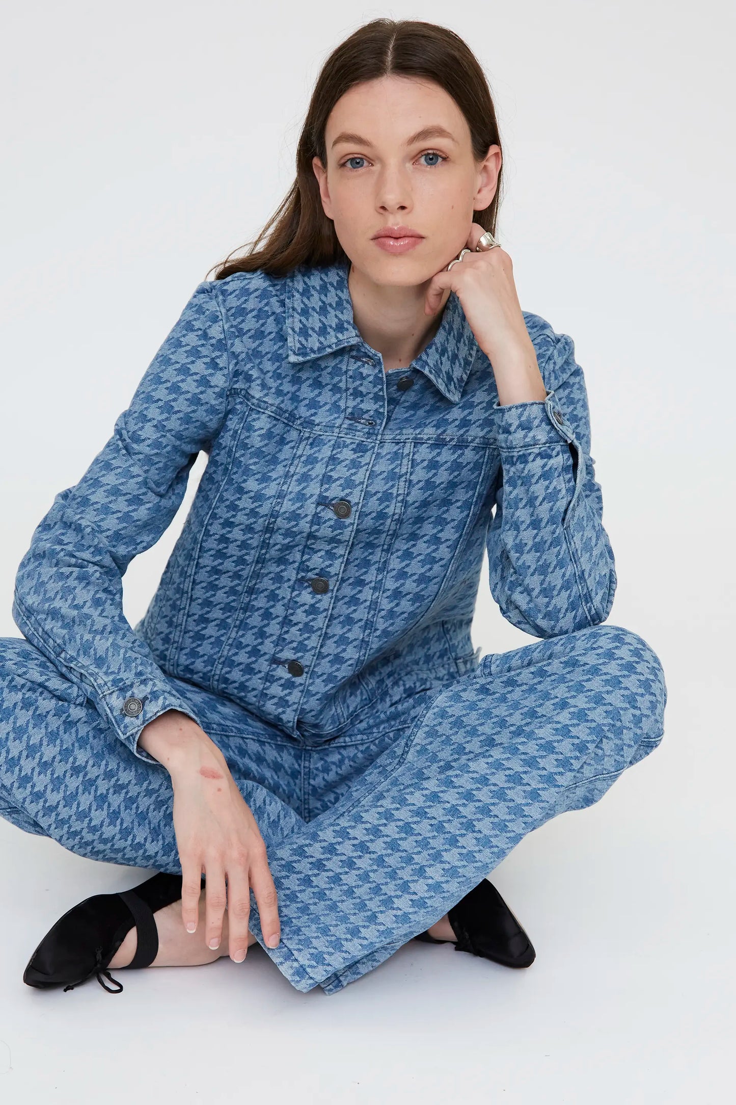 Chaqueta con estampado pata de gallo azul