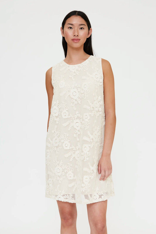 Short dress, 100% cotton, crochet, off-white