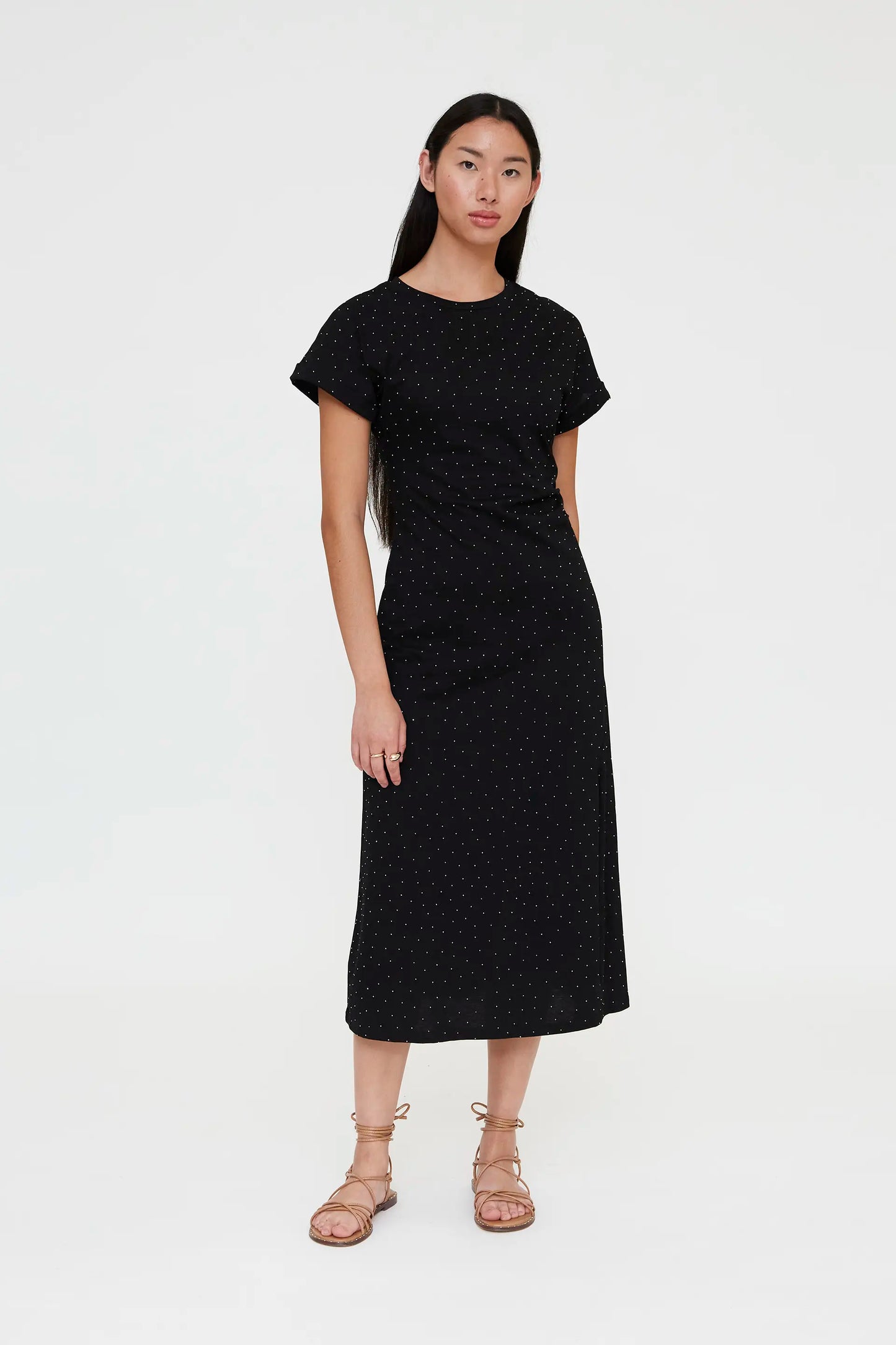 Black midi dress with appliqués, 100% cotton