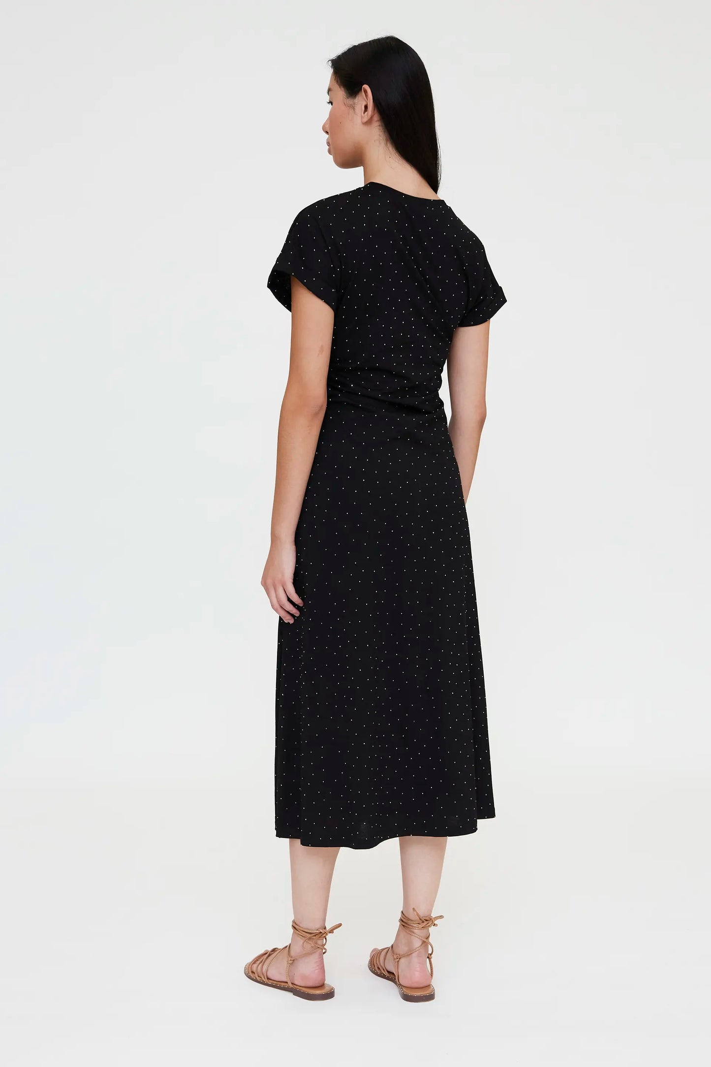 Black midi dress with appliqués, 100% cotton
