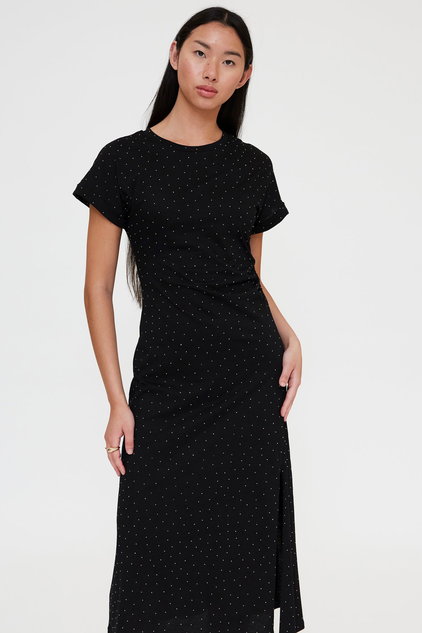 Black midi dress with appliqués, 100% cotton