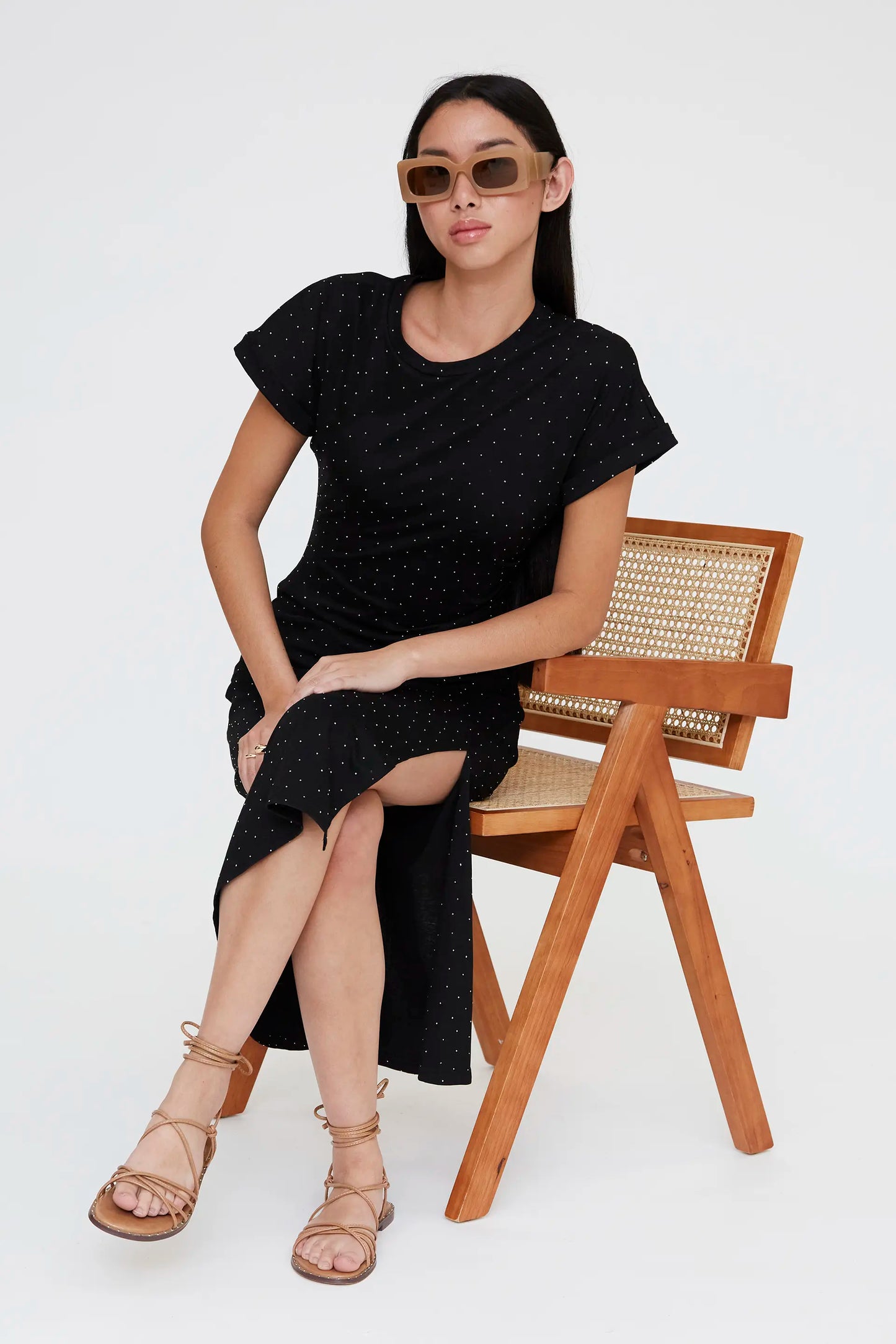 Black midi dress with appliqués, 100% cotton