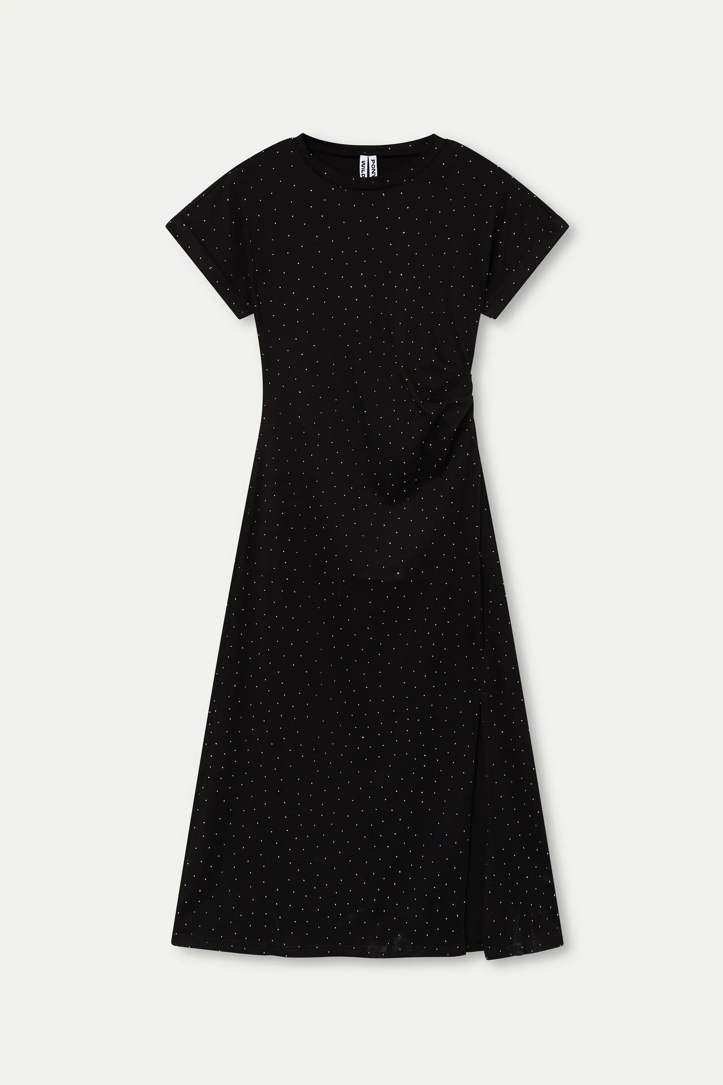 Black midi dress with appliqués, 100% cotton
