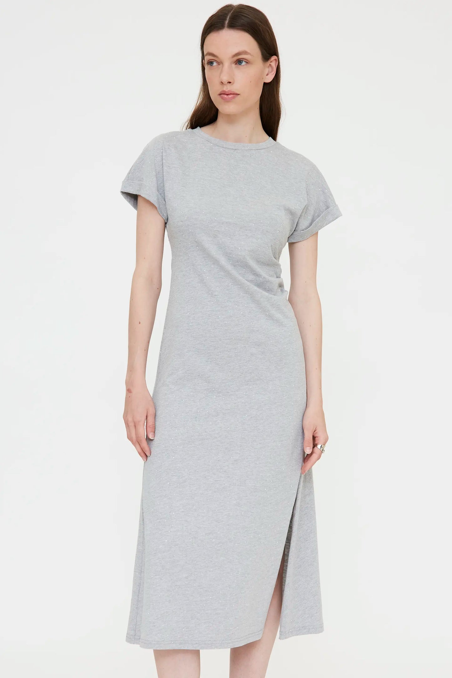 Midi dress with appliqués, 100% cotton, grey