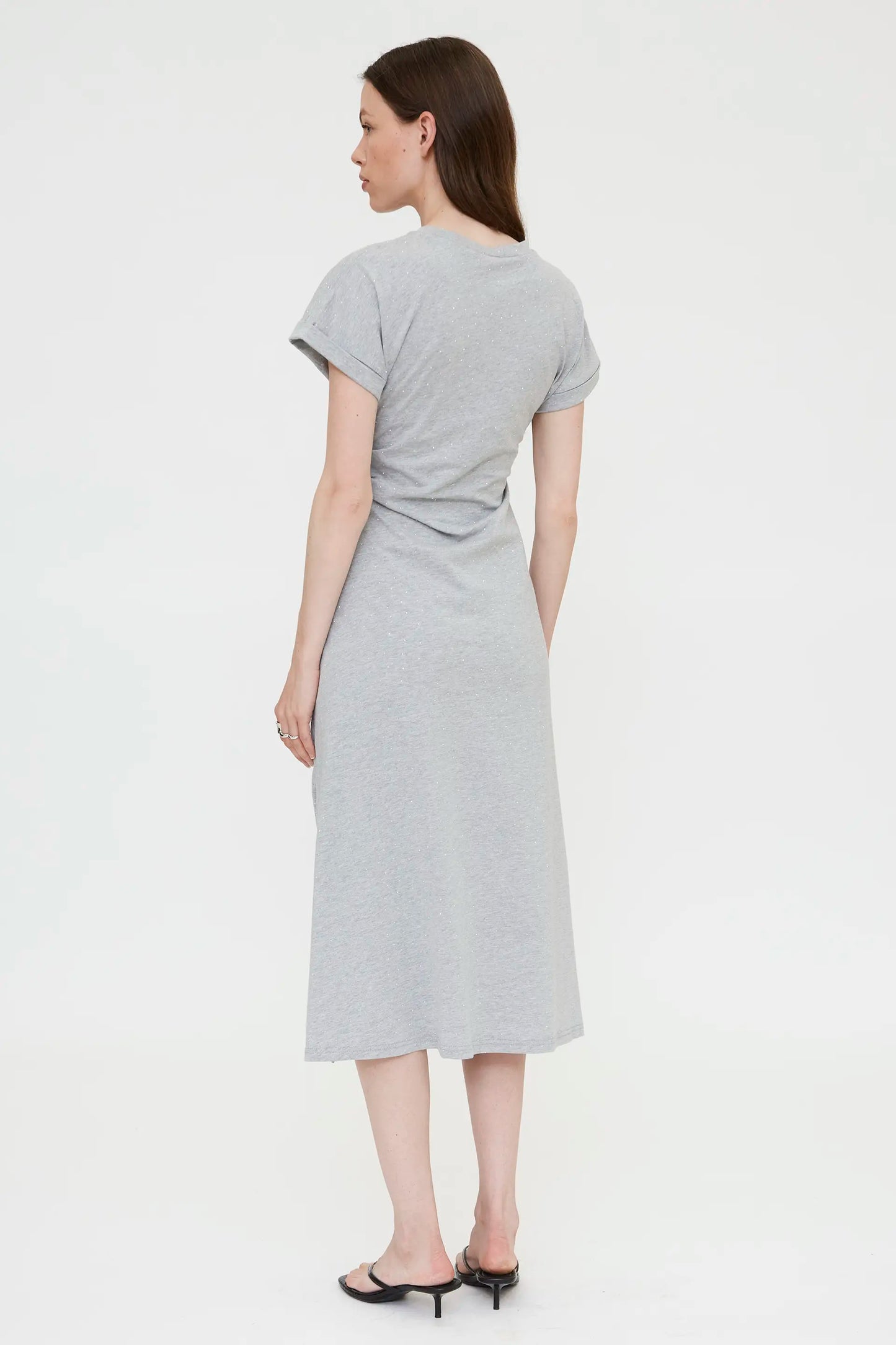 Midi dress with appliqués, 100% cotton, grey