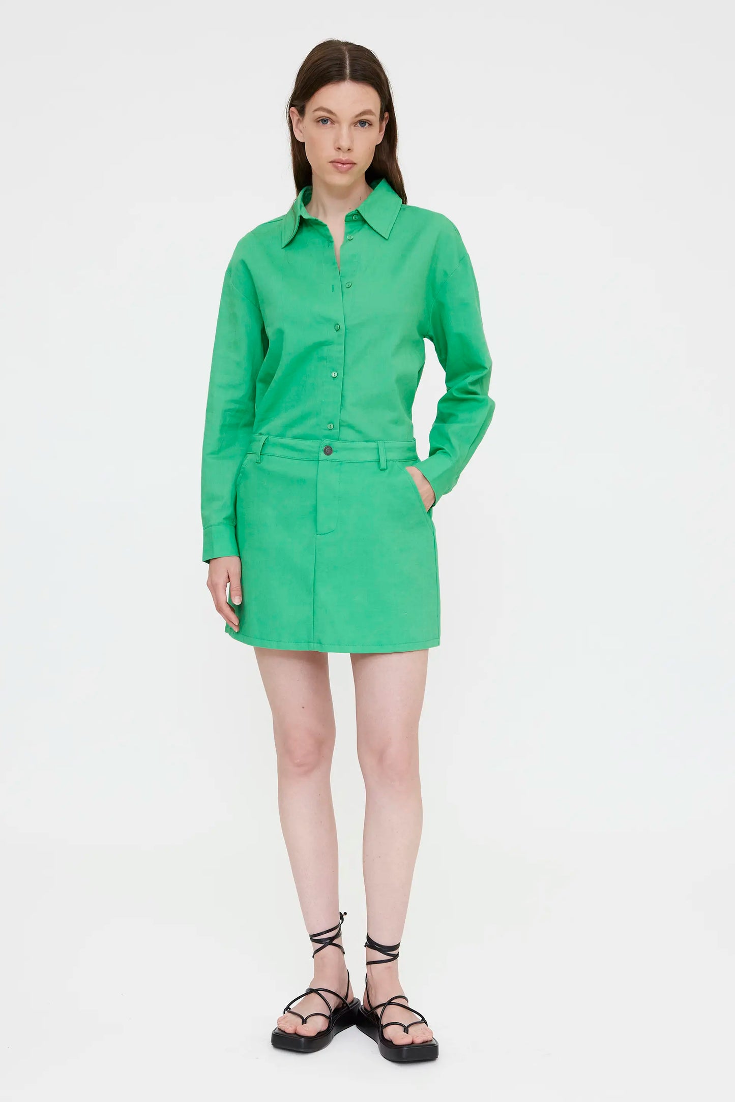 Green linen blend shirt