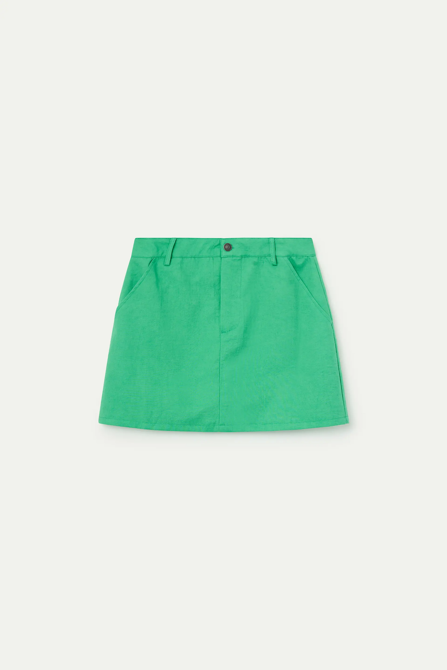 Green linen blend short skirt