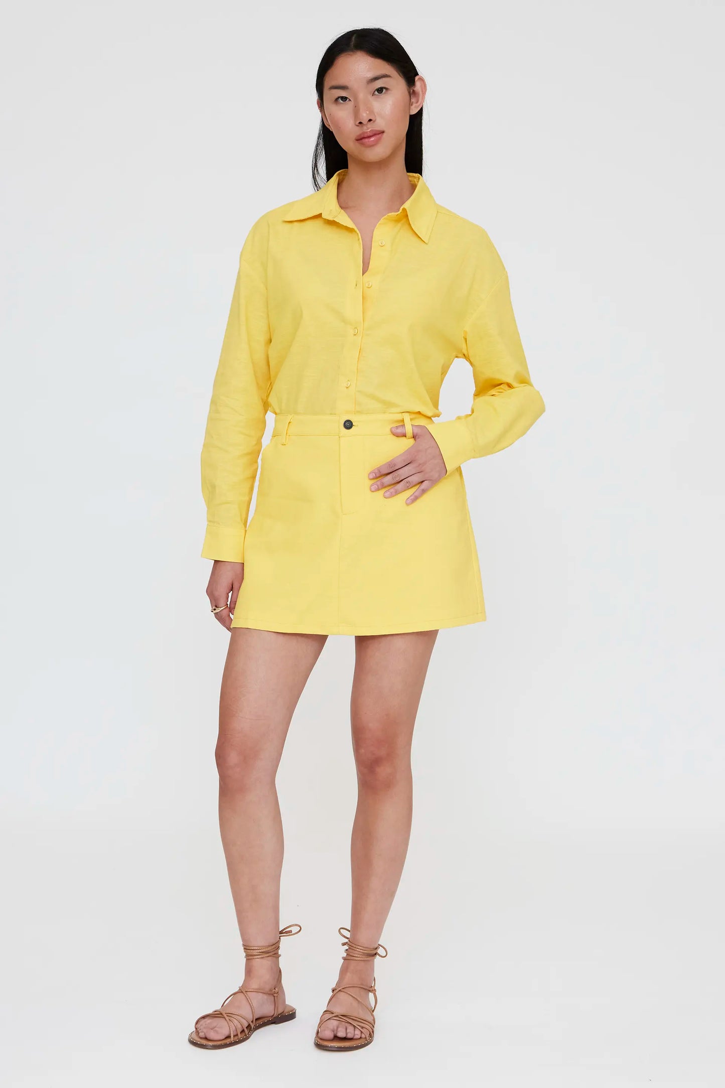 Camisa mezcla lino amarillo