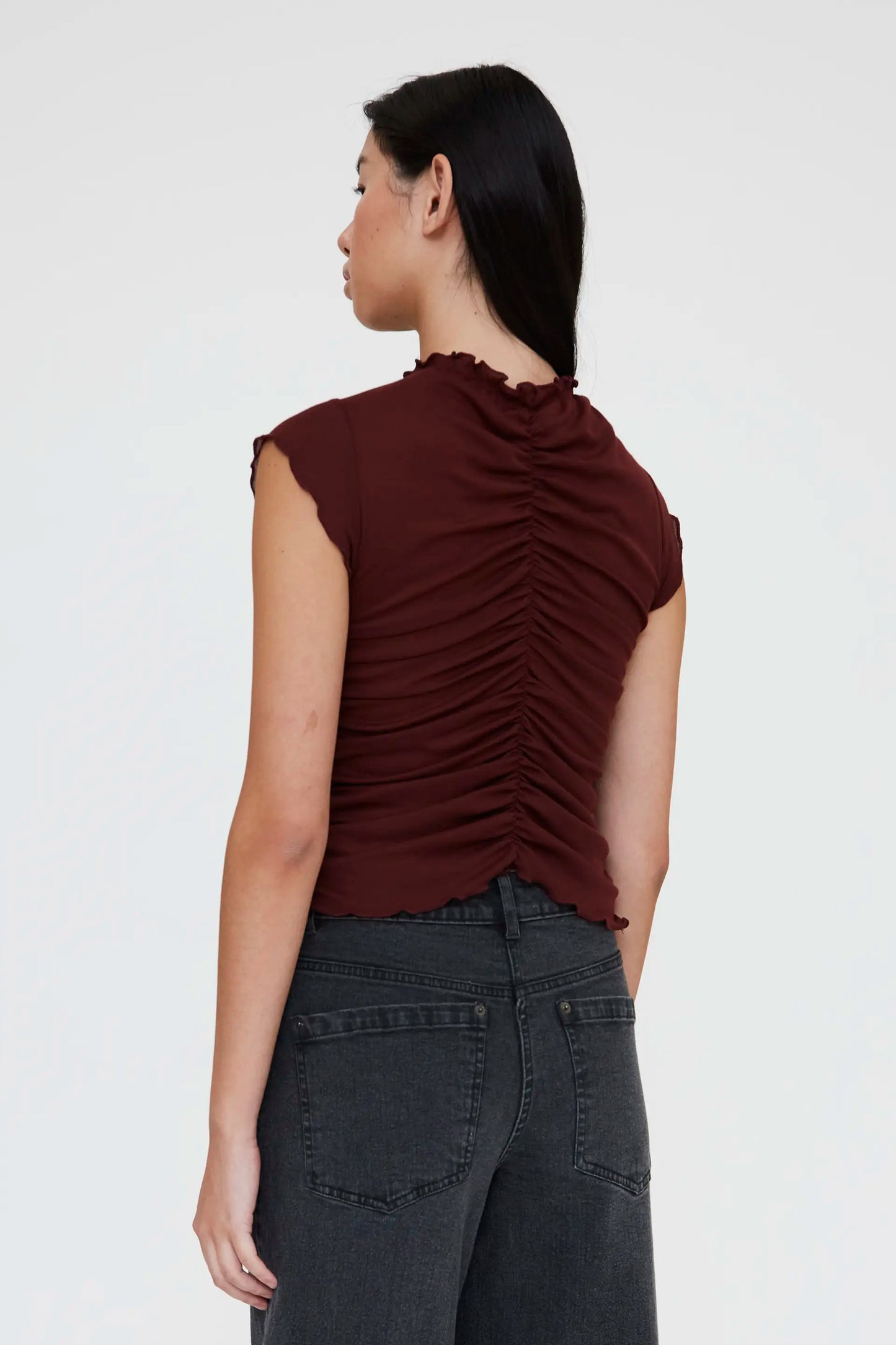 white brown ruched t-shirt