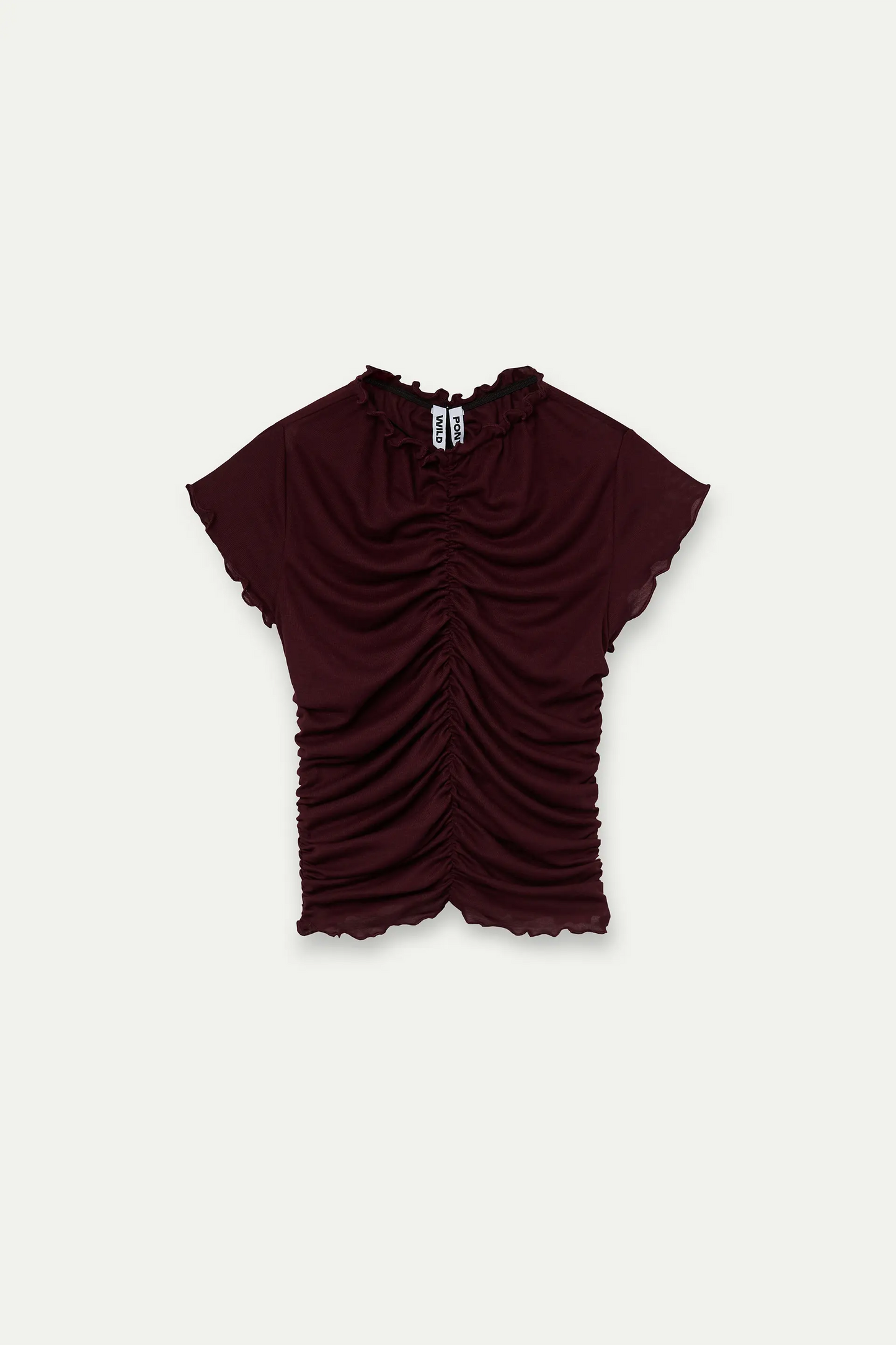 white brown ruched t-shirt