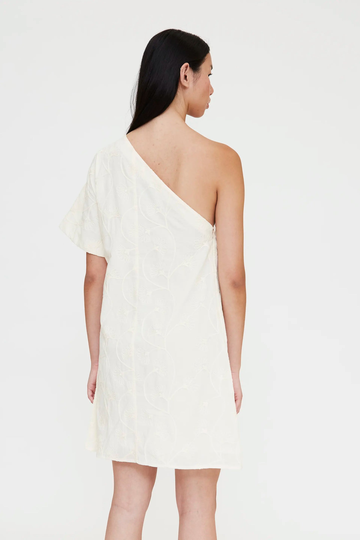 Short asymmetrical dress, 100% cotton, off-white
