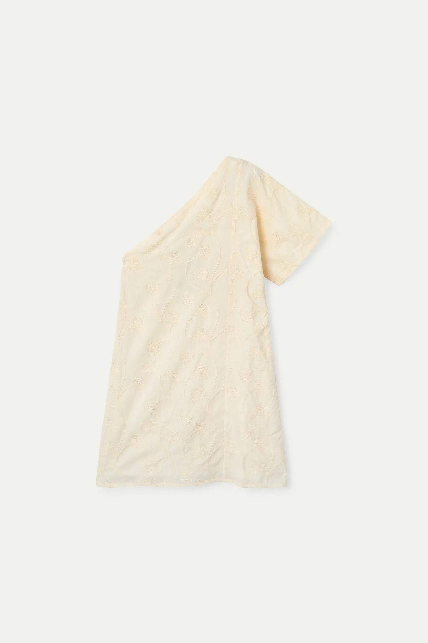 Short asymmetrical dress, 100% cotton, off-white