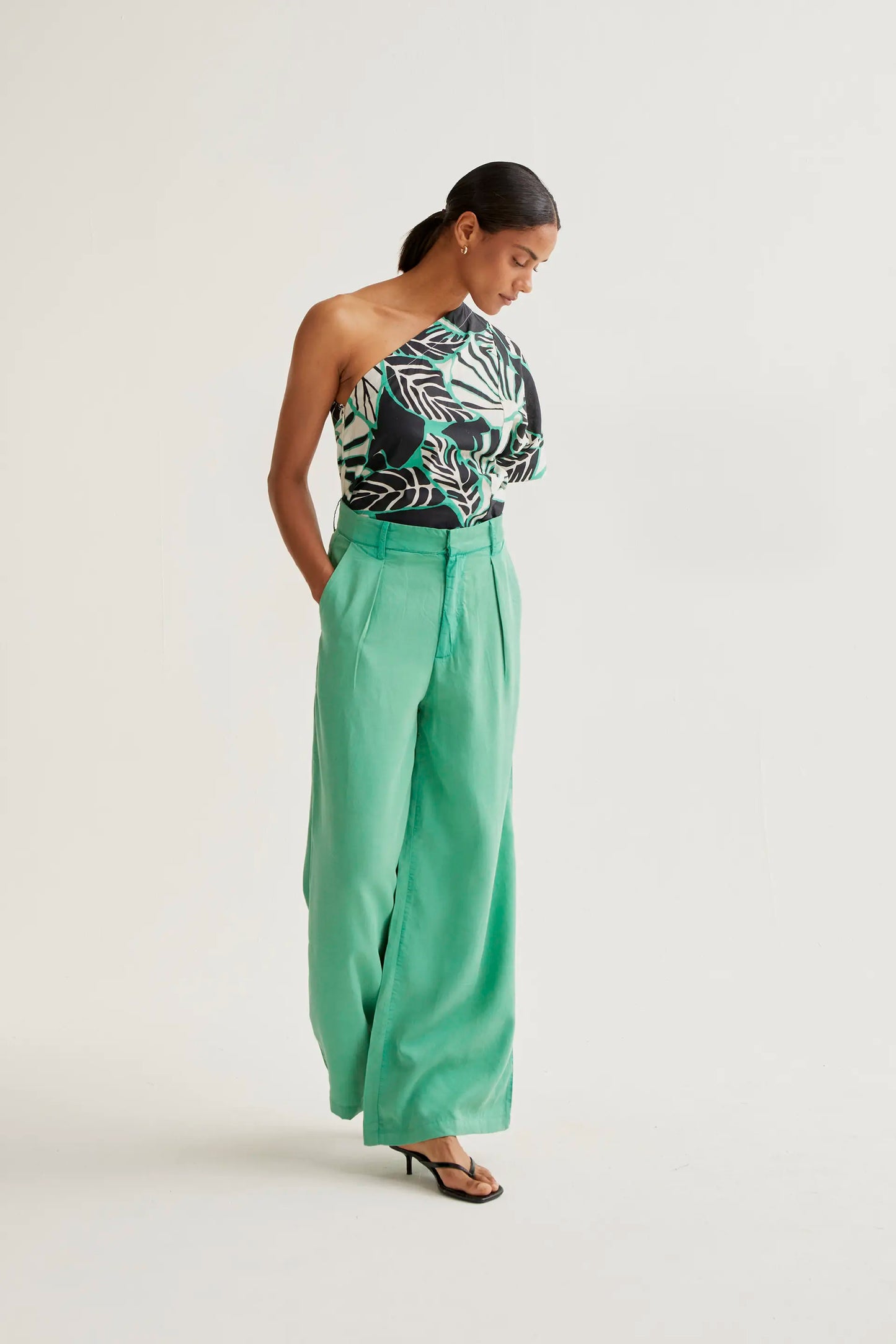 Green flowy trousers