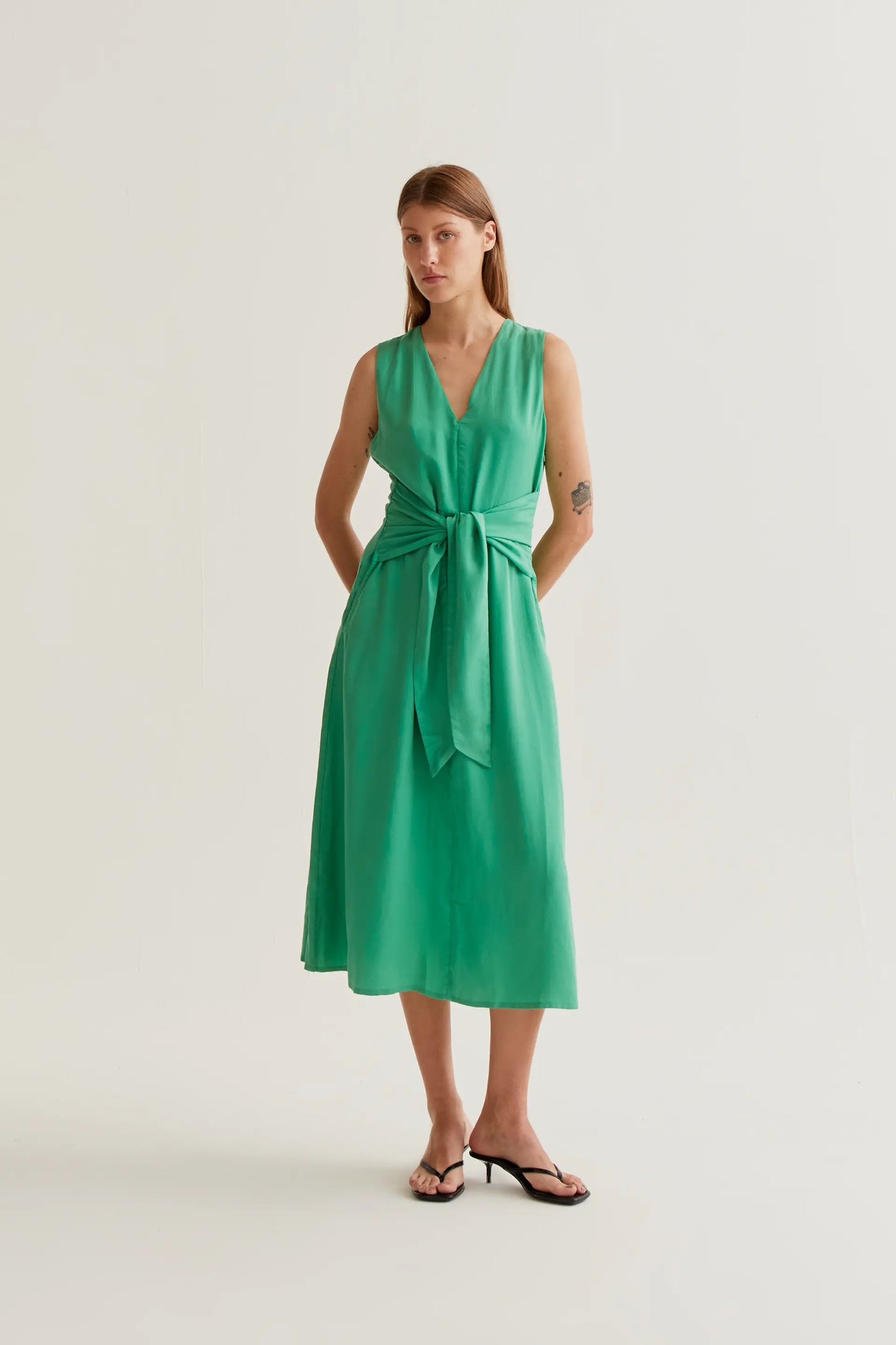 flowy green midi dress
