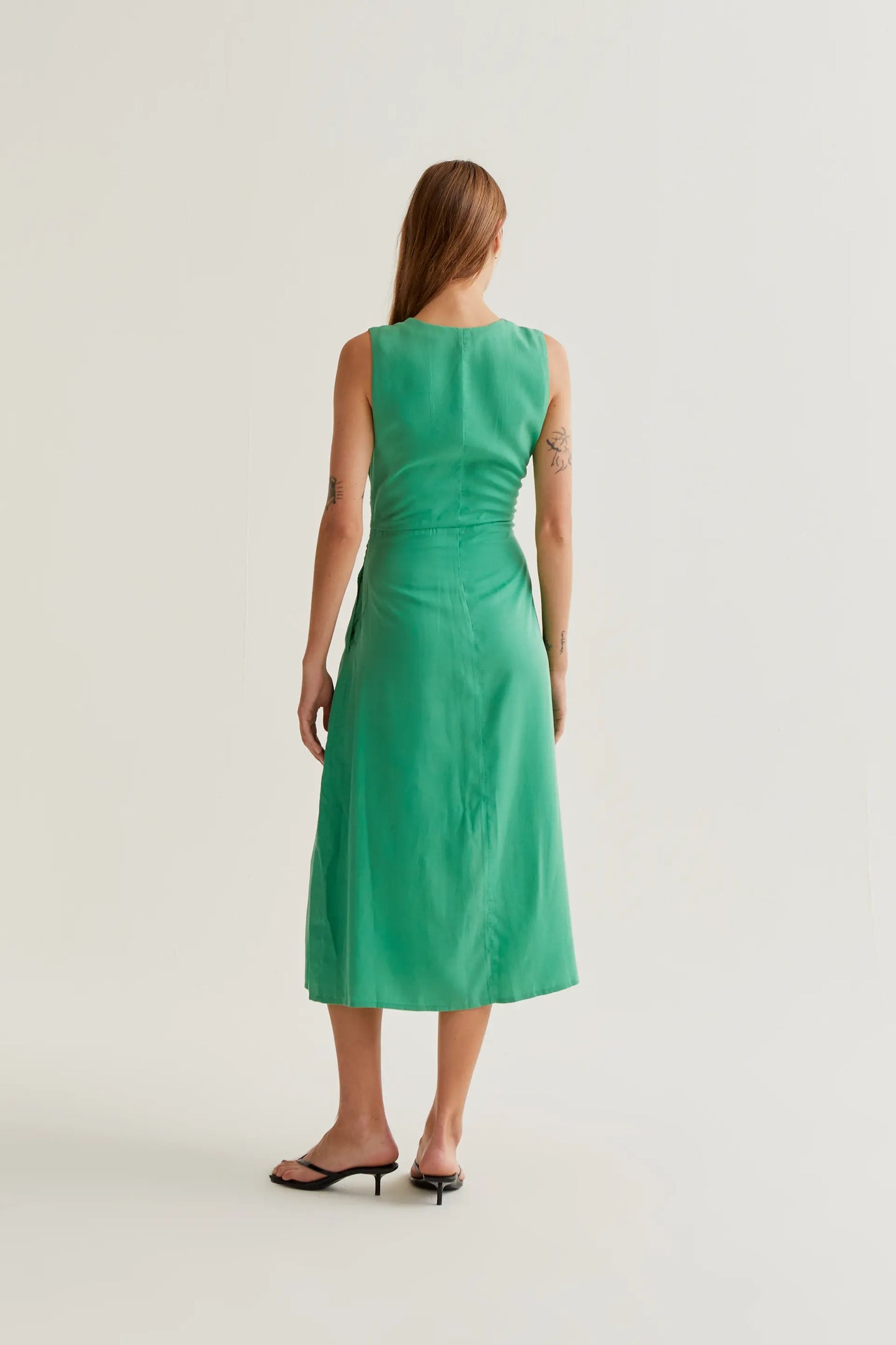 flowy green midi dress