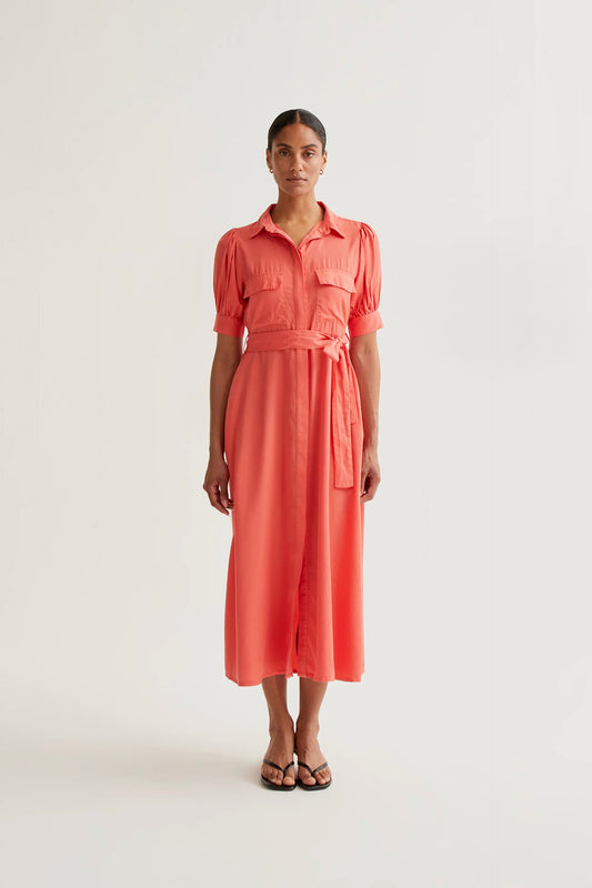 Coral midi shirt dress