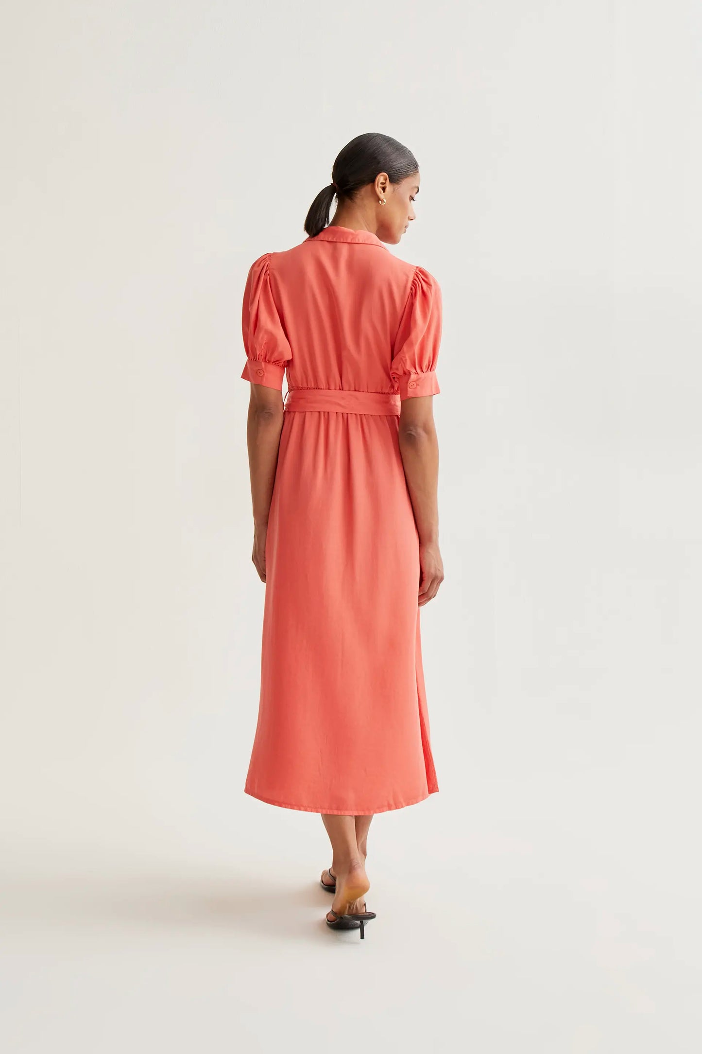 Coral midi shirt dress
