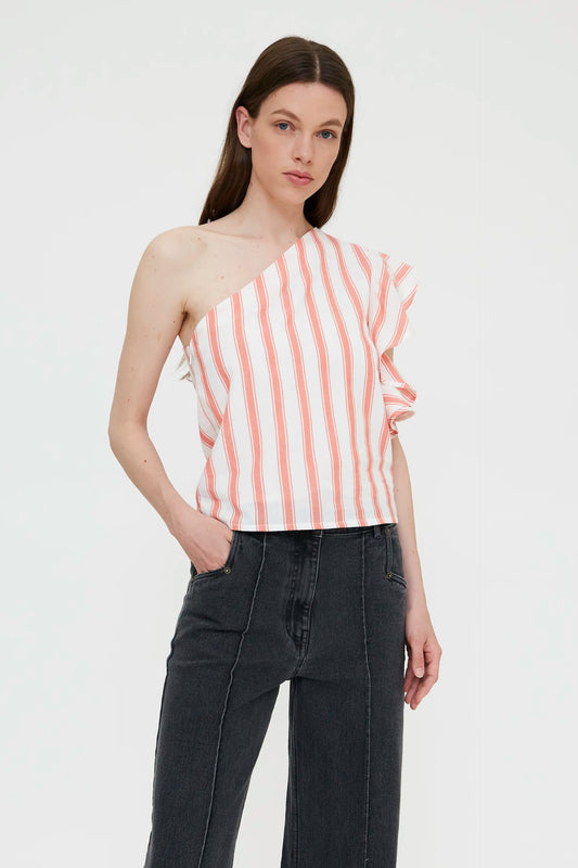 Asymmetrical top with Emberglow Stripes print