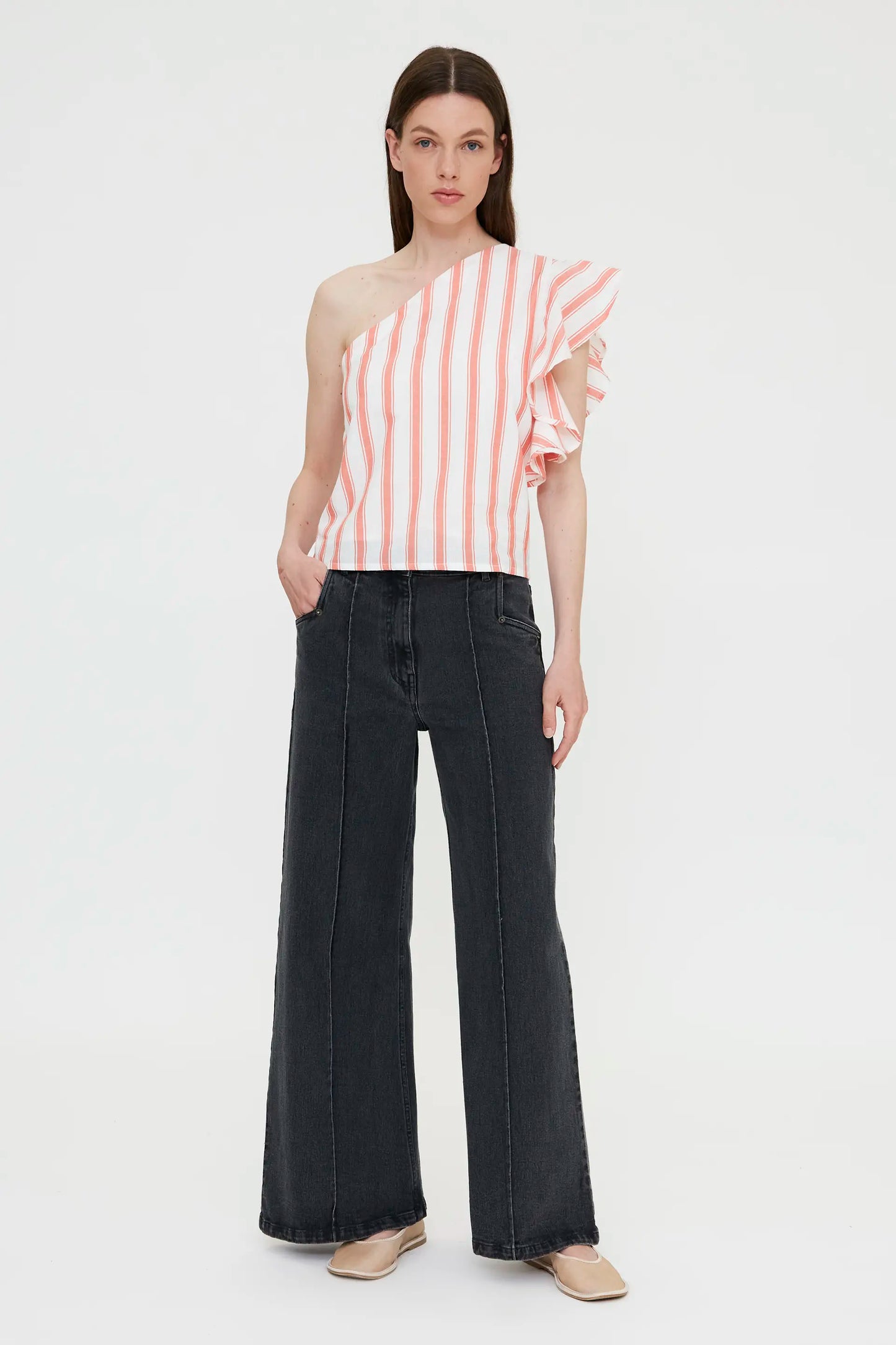 Asymmetrical top with Emberglow Stripes print