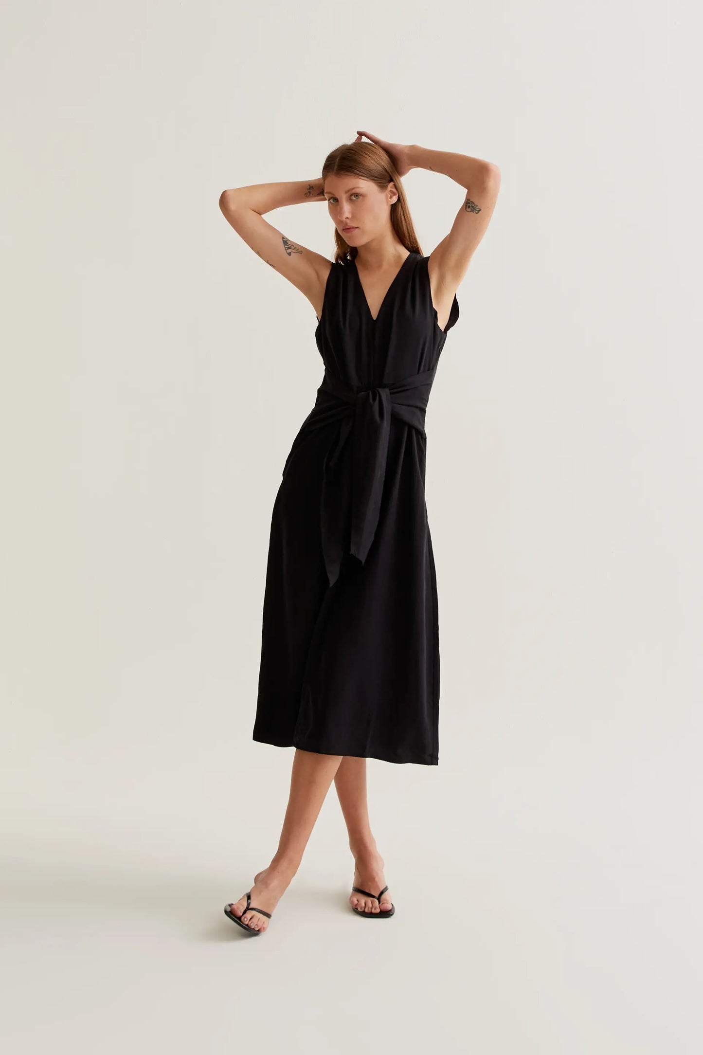 black flowy midi dress
