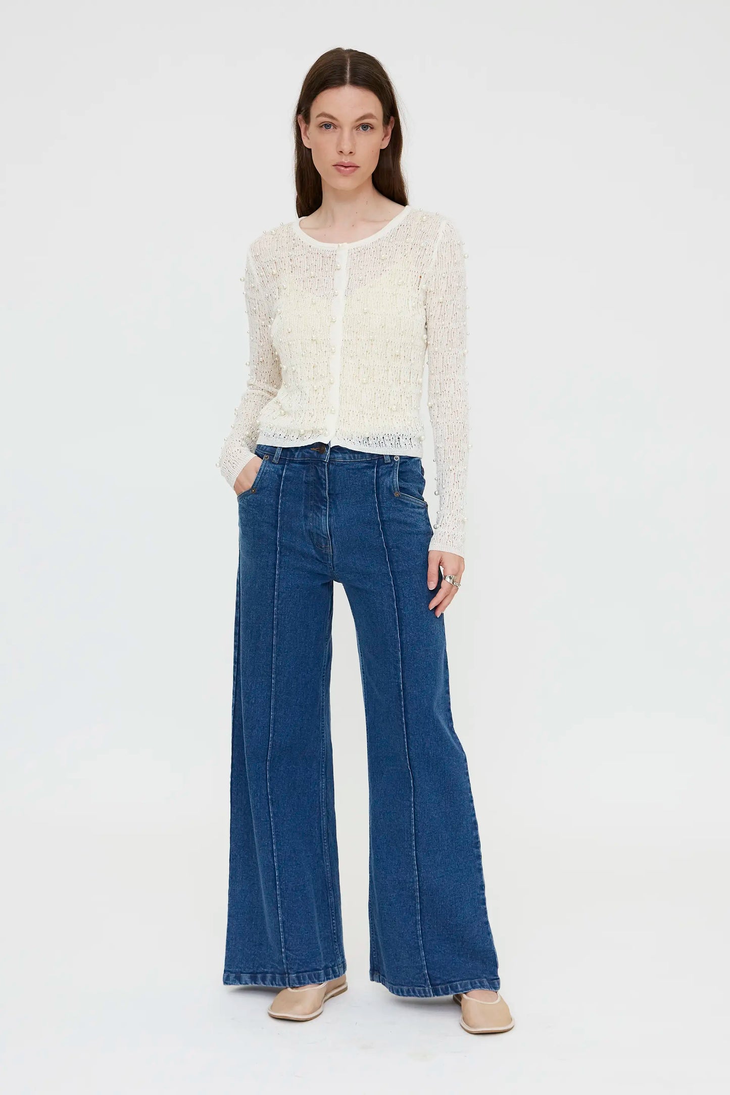 Pantalón vaquero wide leg azul