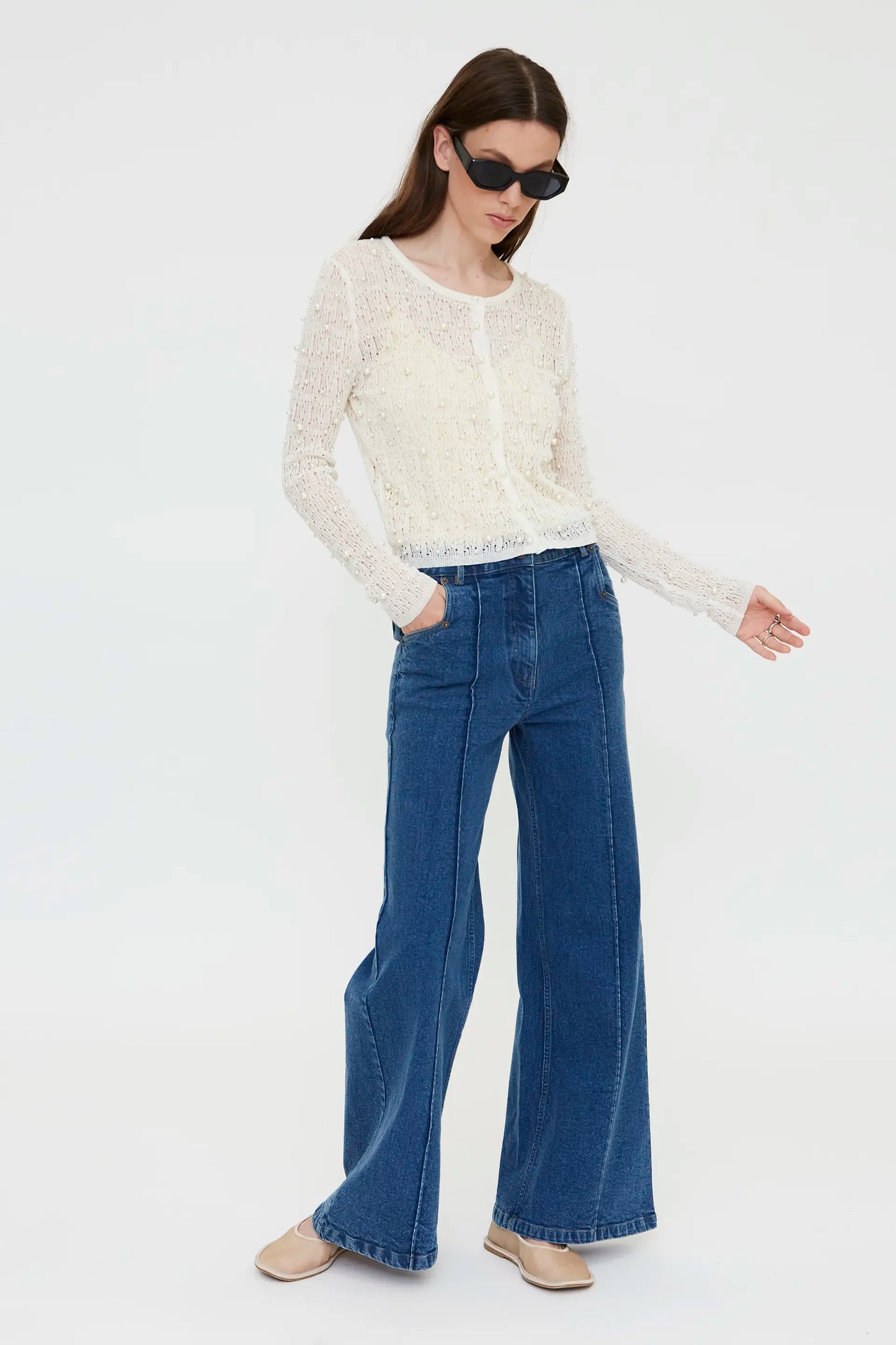 Pantalón vaquero wide leg azul