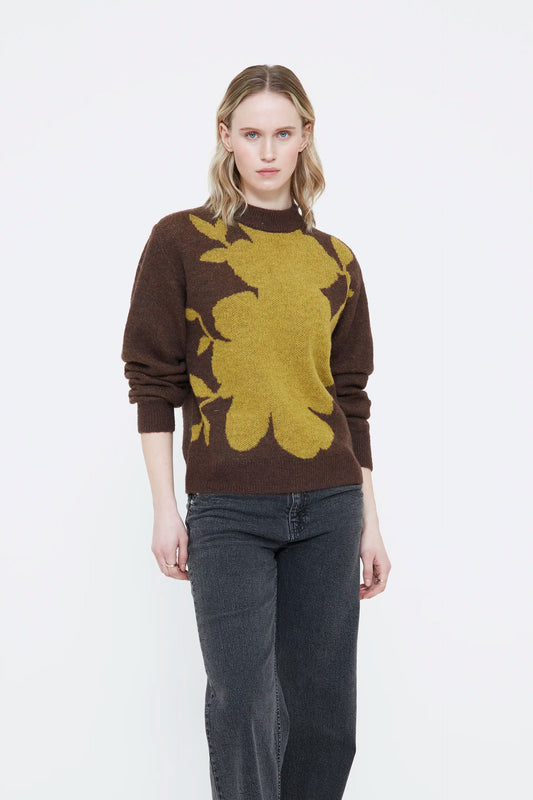 Brown jersey with orange floral print