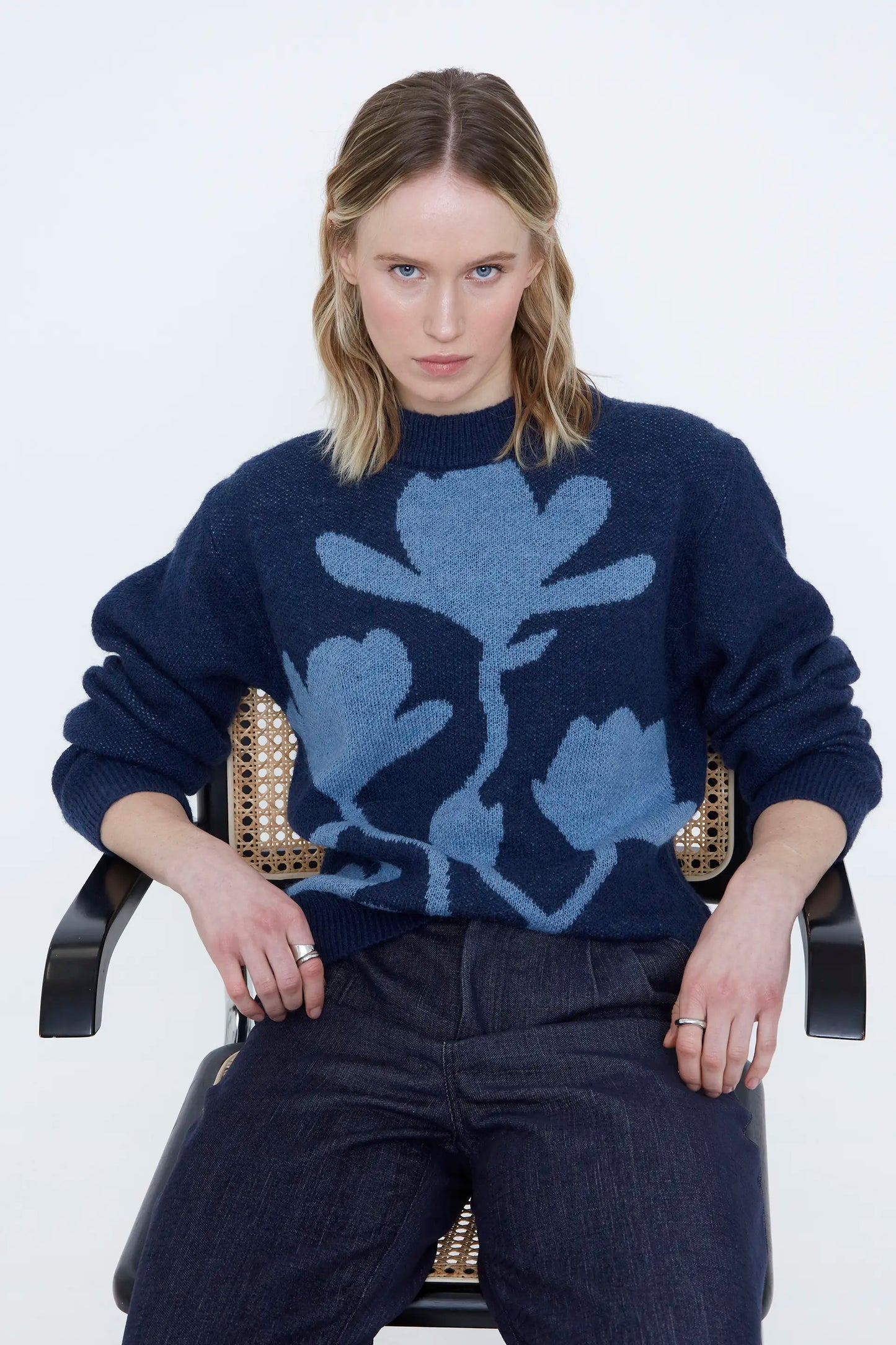Navy blue jersey with blue floral print