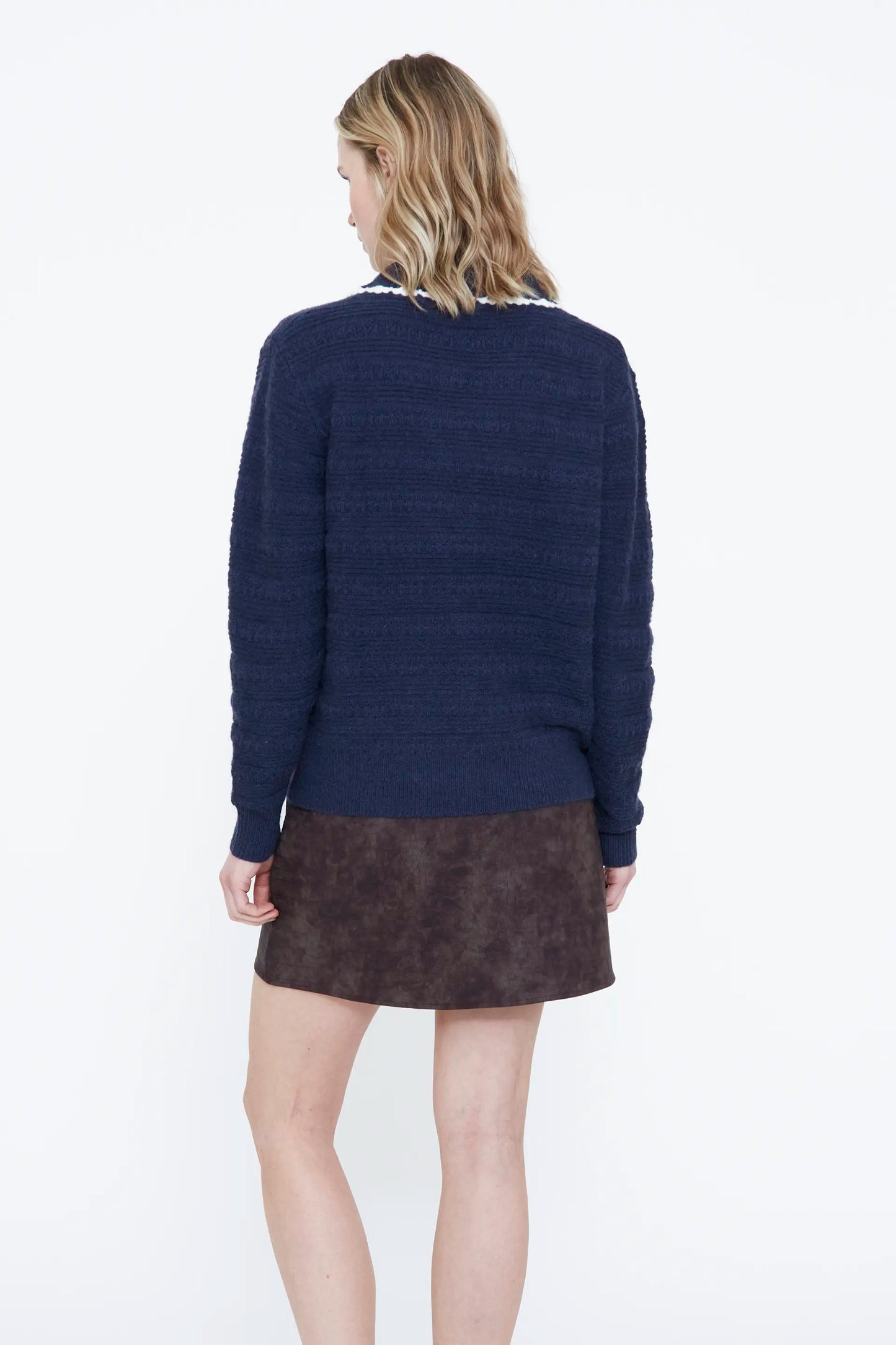 Navy bib collar knit cardigan