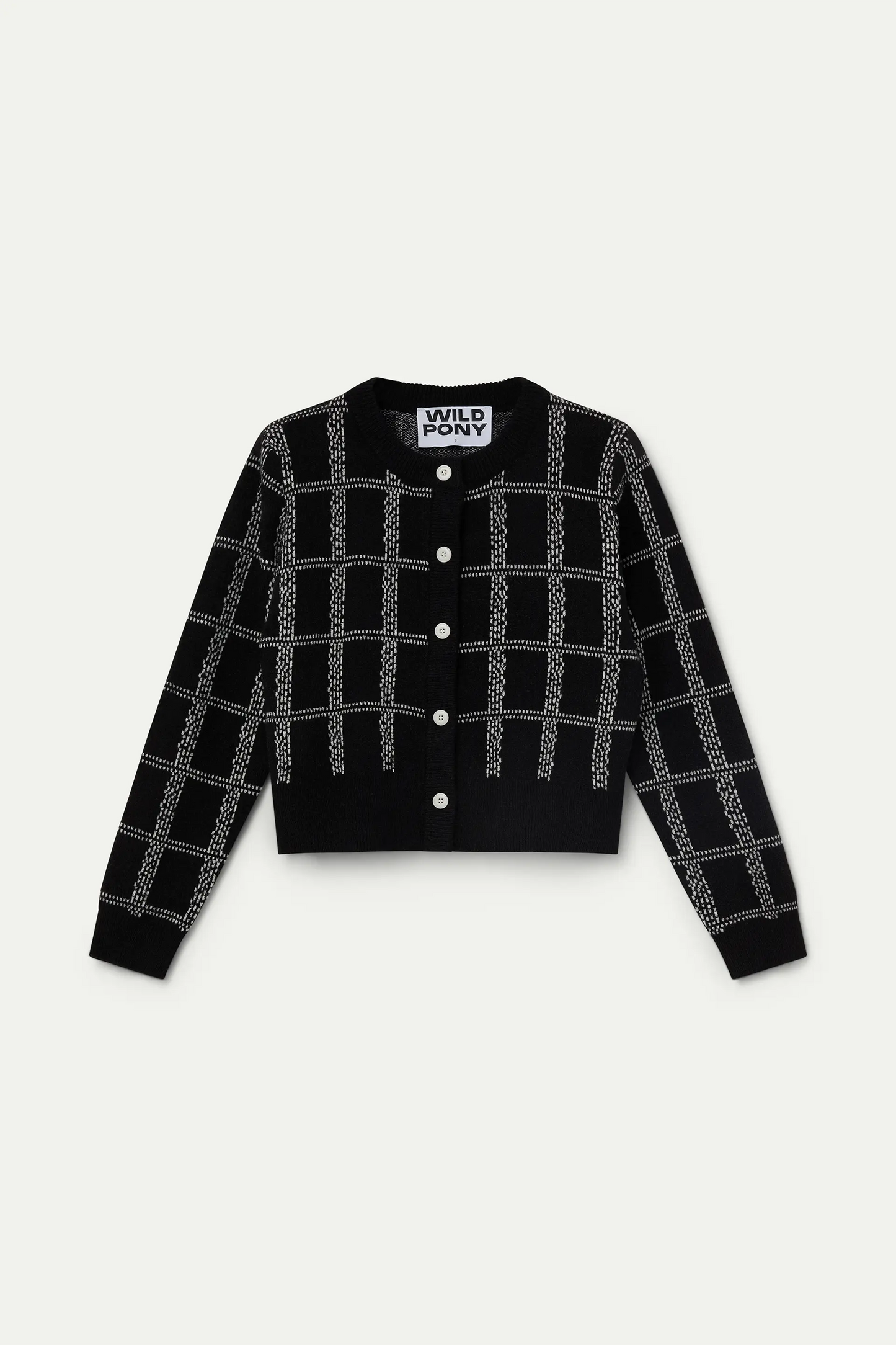 Cárdigan con estampado de cuadros blanco y negro