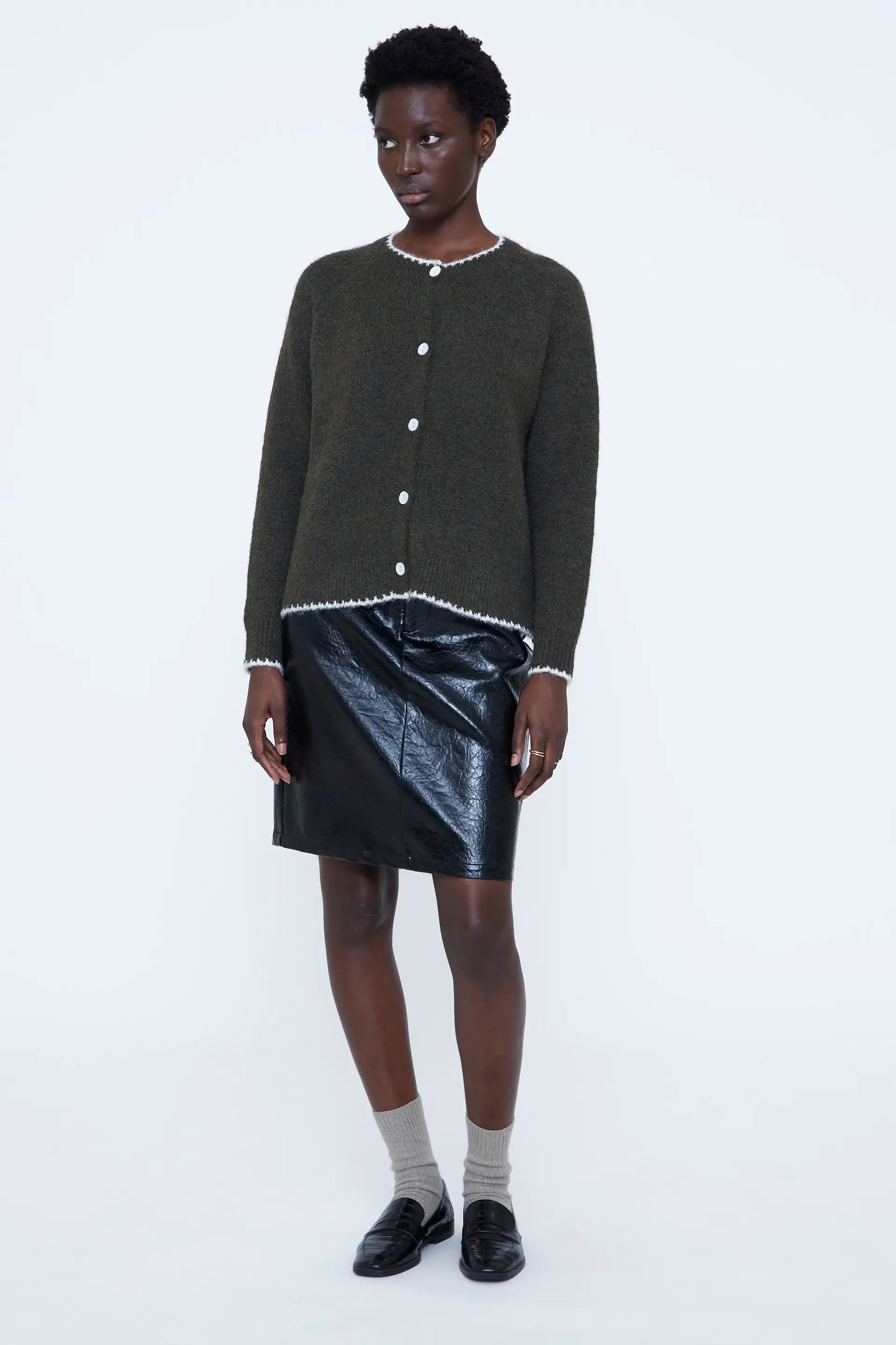 Dark green knit cardigan