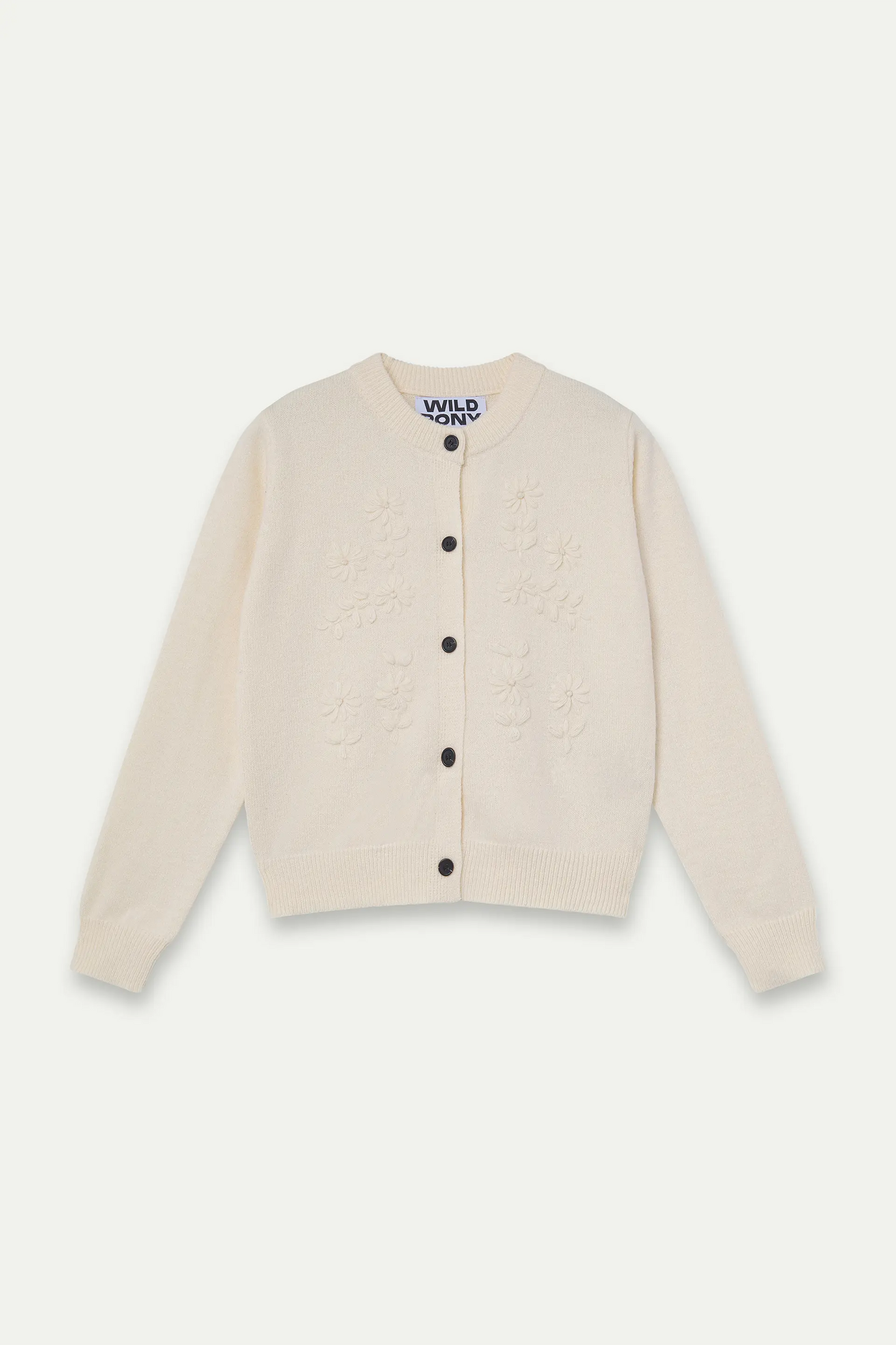 White knit cardigan with floral embroidery