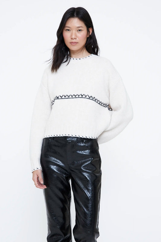 White knit jersey with black details